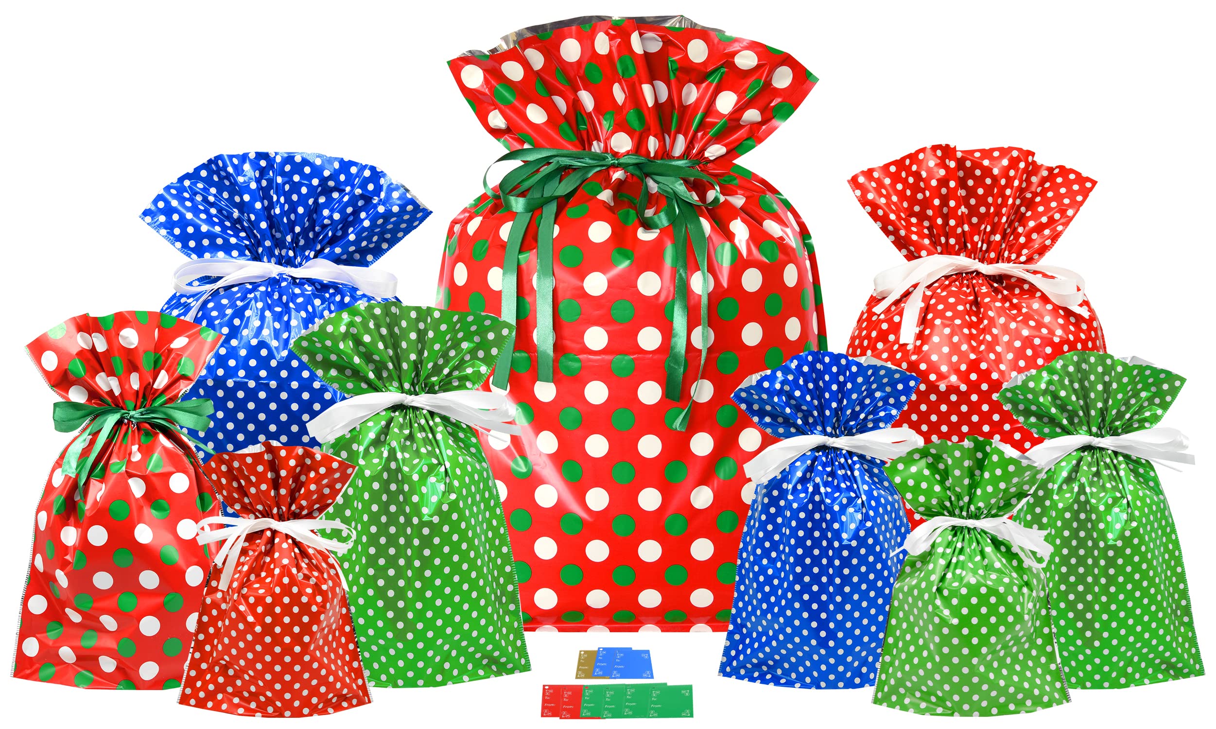 GiftMate18pc Polka Dot Drawstrings Gift Bag Set (9 Gift Bags and 9 Gift Tags)