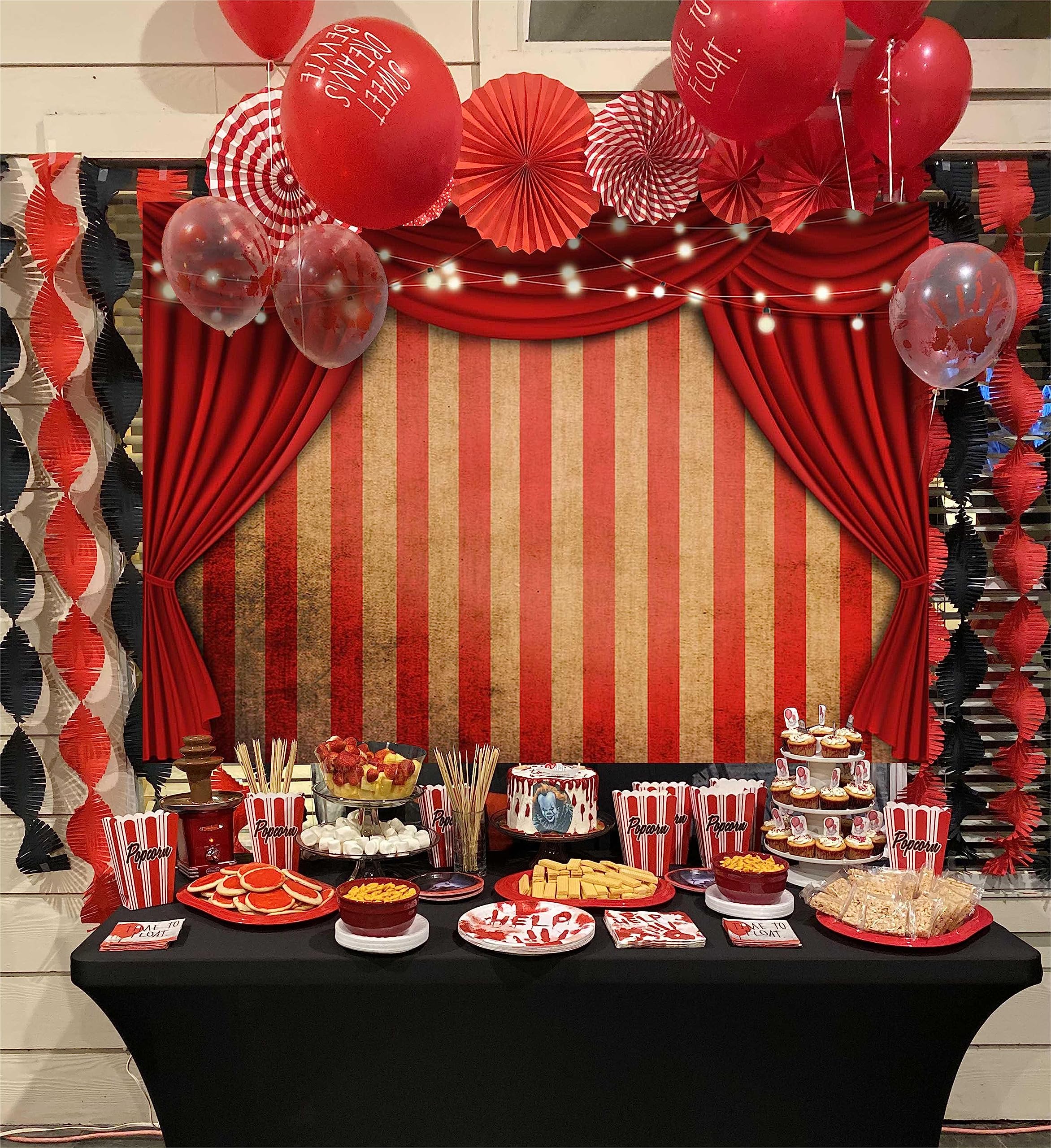 Avezano Halloween, cyrk, tło, brokat, karnawał, scena, ucieczka, impreza, baner, tło, horror, straszne tło, przedpokój, klaun, artykuły dekoracyjne, rekwizyty do budki fotograficznej, 2,4 x 1,8 m