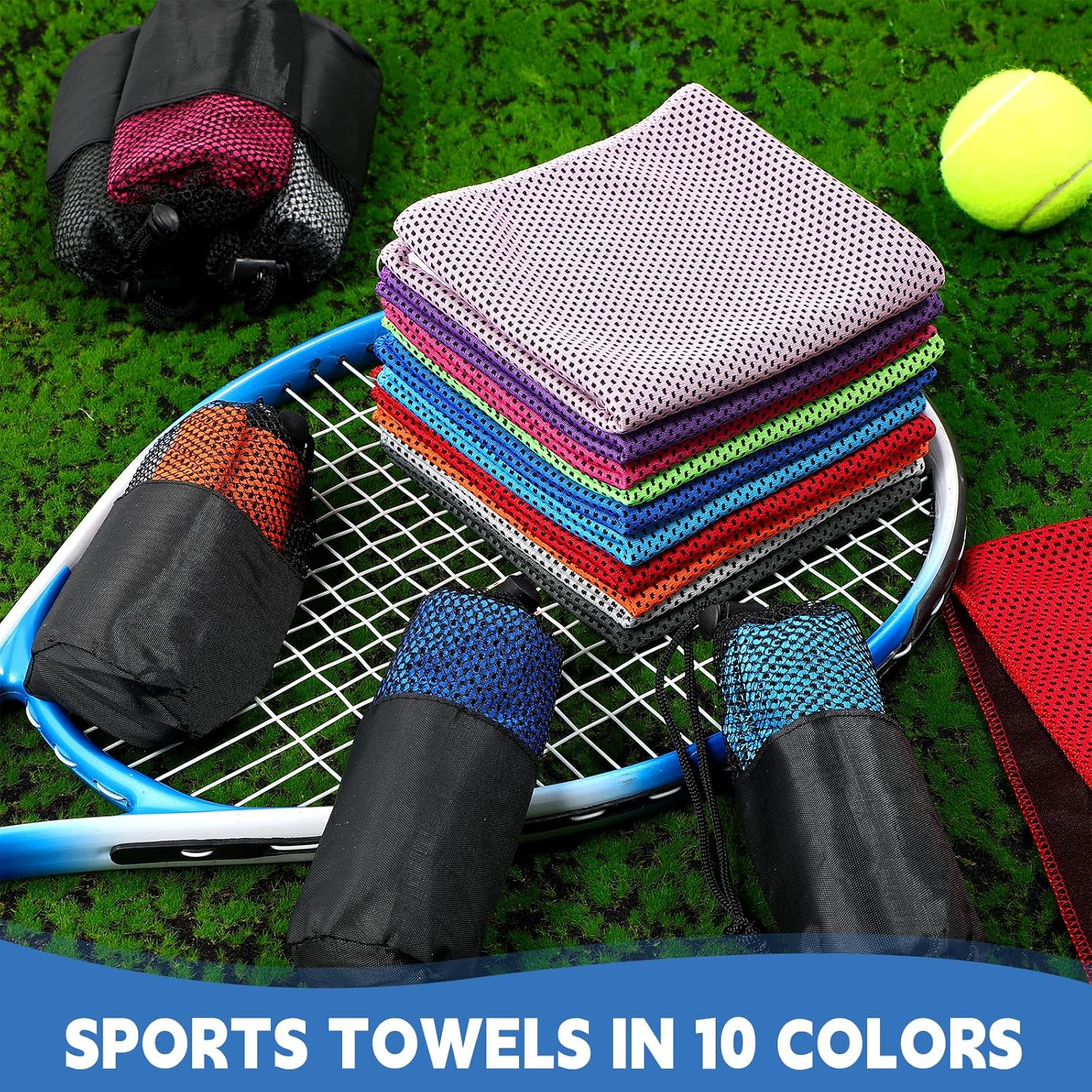 Peryiter 20 Pack Cooling Towels Bulk for Neck and Face Cooling Towel for Hot Weather Quick Dry Sweat Towel Soft Breath Portable with 20 Storage Bags for Gym Yoga Athletes Sports Fitness