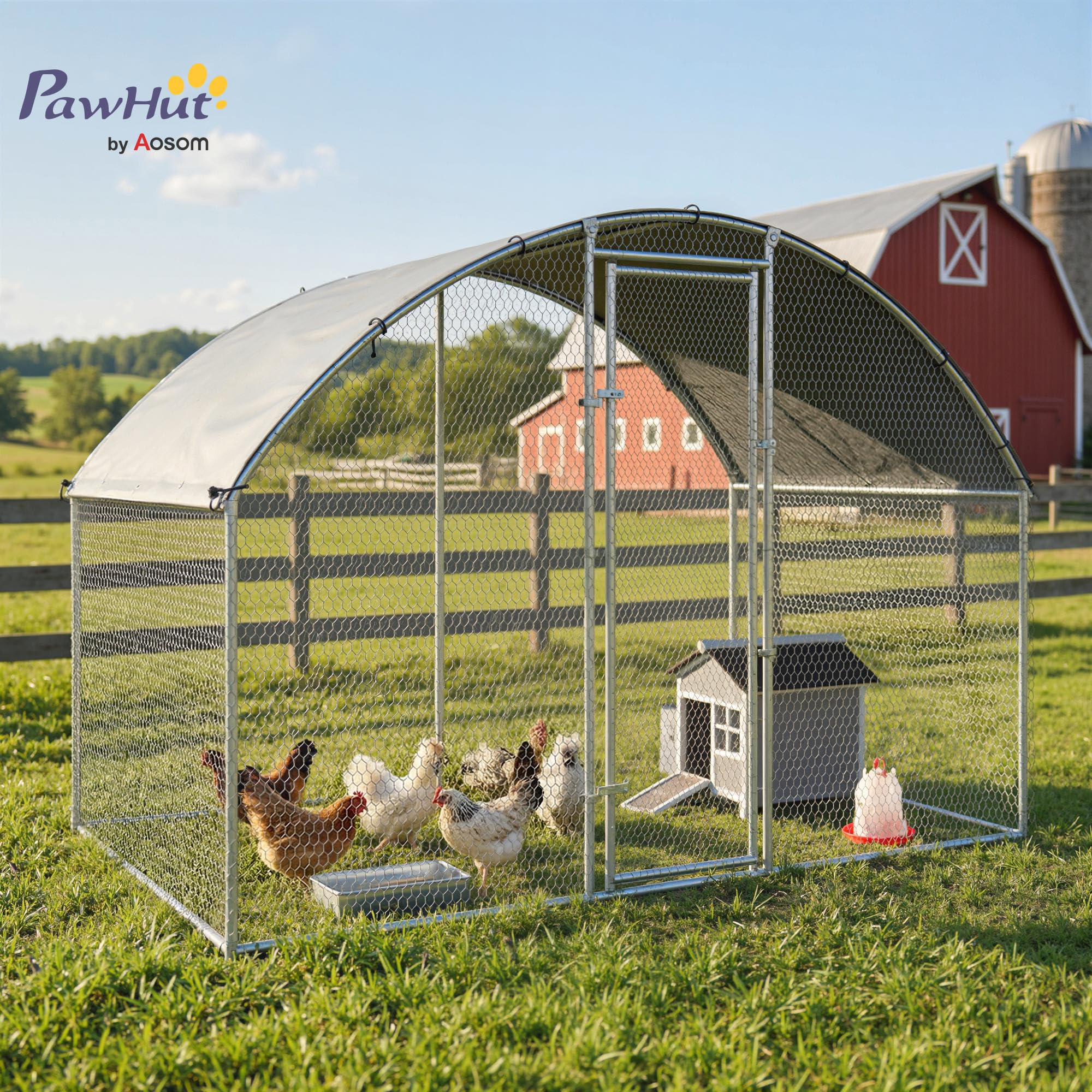 PawHut Gallinero Exterior 2,8x1,7x1,9 m 4,7 m² Acero Galvanizado Anti-UV Impermeable Jaula 5-8 Gallinas