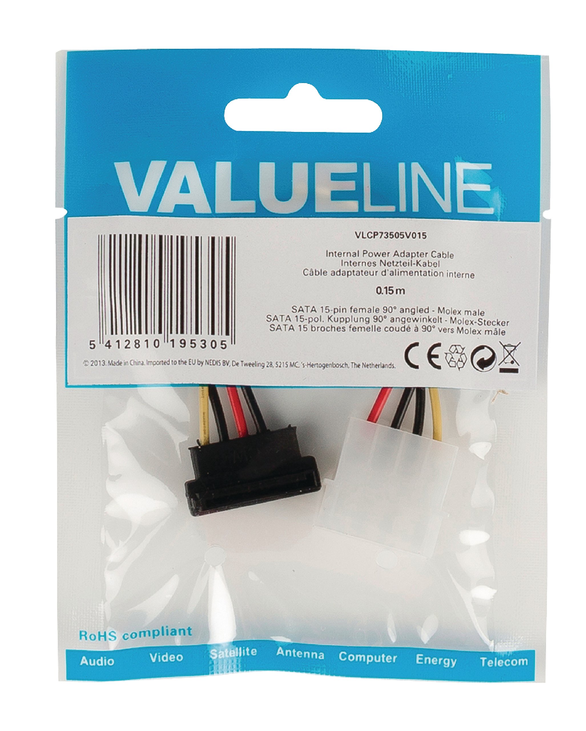 Câble D'alimentation Interne Molex Mâle - SATA 15 Broches Femelle 0 15 M Valueline  Ma 11ca40 Cabl G9nol  30630522