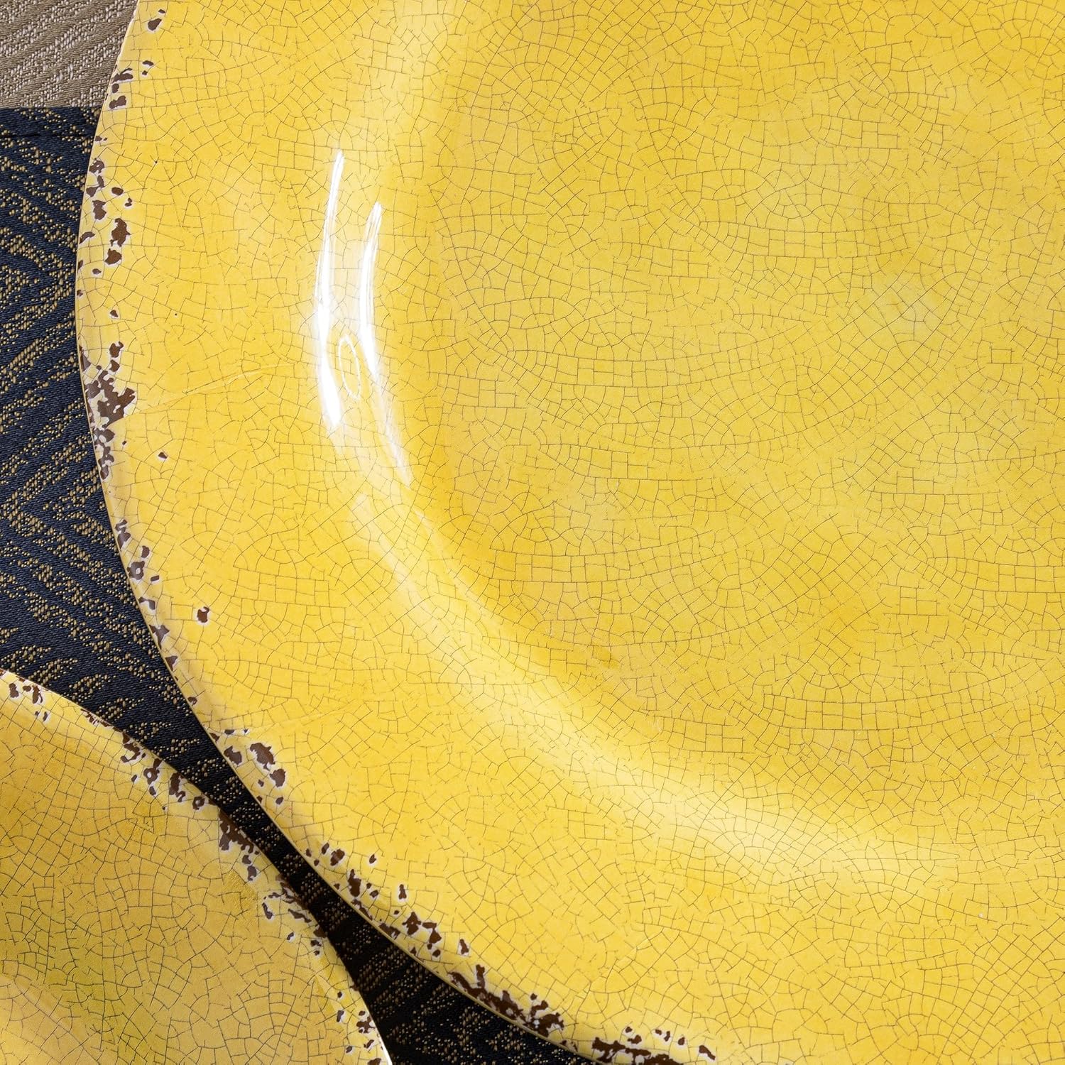 Farmhouse Melamine Dinner Plate Set, 6 Piece 11-inch Chip Resistant, Lightweight Round Kitchen Plates Set for Salad, Pasta –Unbreakable RV, Camping Dining Serving Dishes for Parties, Yellow…