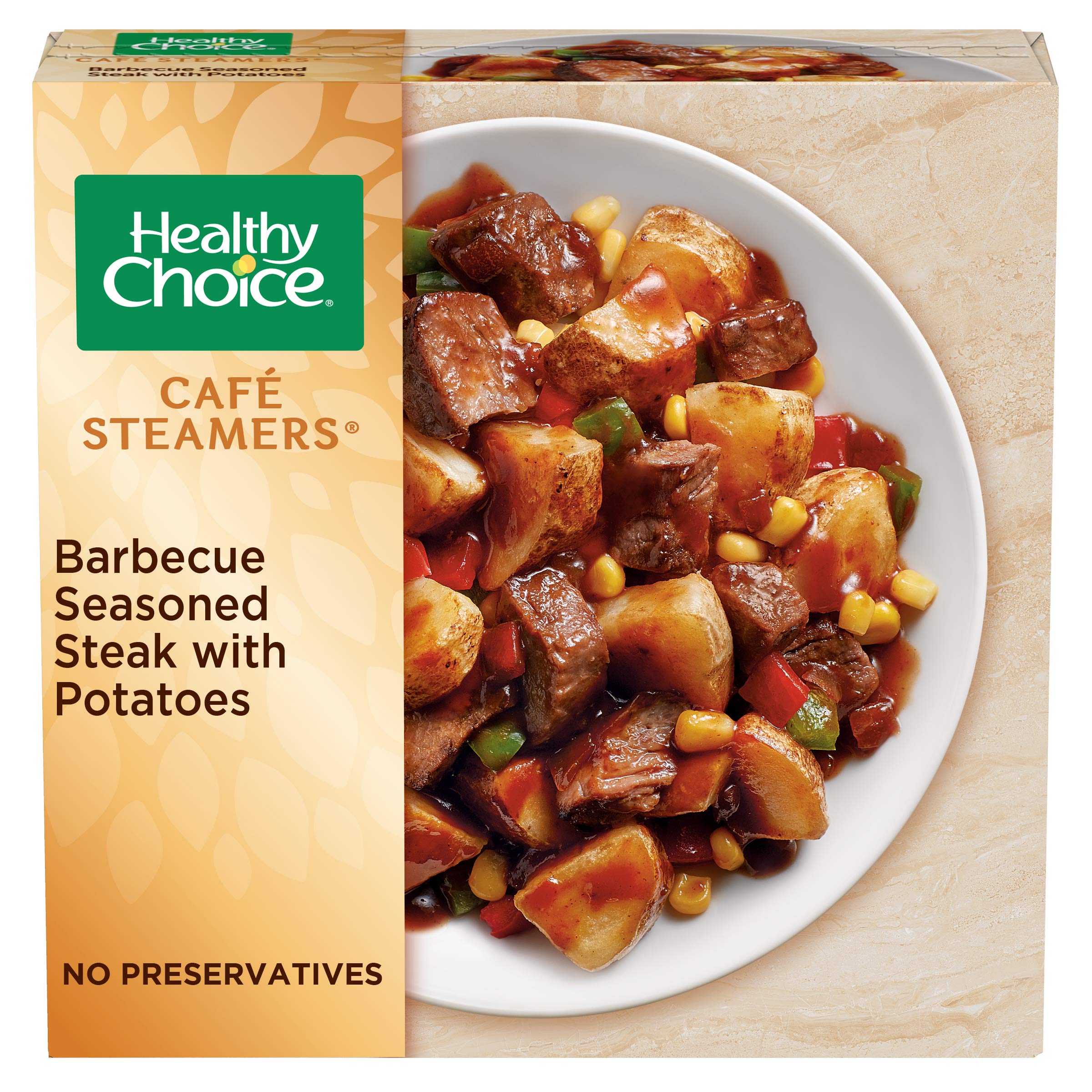 Healthy Choice Cafe Steamers Barbecue Seasoned Steak With Potatoes, Convenient Microwave Meal Made With No Preservatives, Frozen Meal, 9.5 OZ Bowl