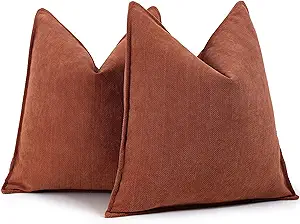 ZWJD Rust Throw Pillow Covers 24x24 Set of 2 Chenille Fall Pillow Covers with Elegant Design Soft and Luxurious Decorative Throw Pillows for Couch, Bed, and Home Decor