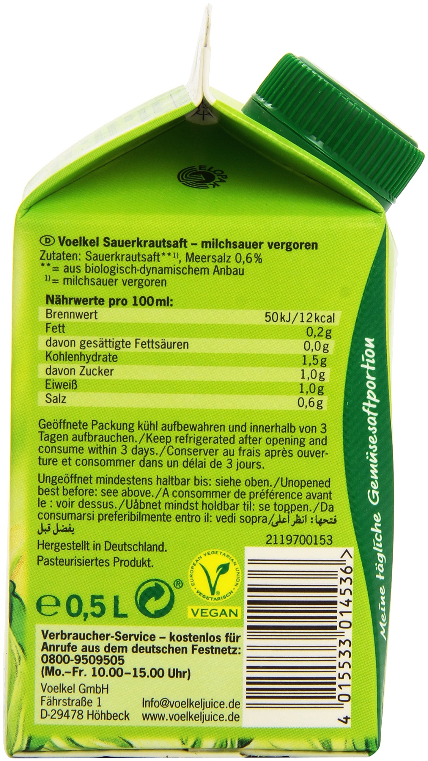 Voelkel Jus de Choucroute 500 ml - Lot de 4