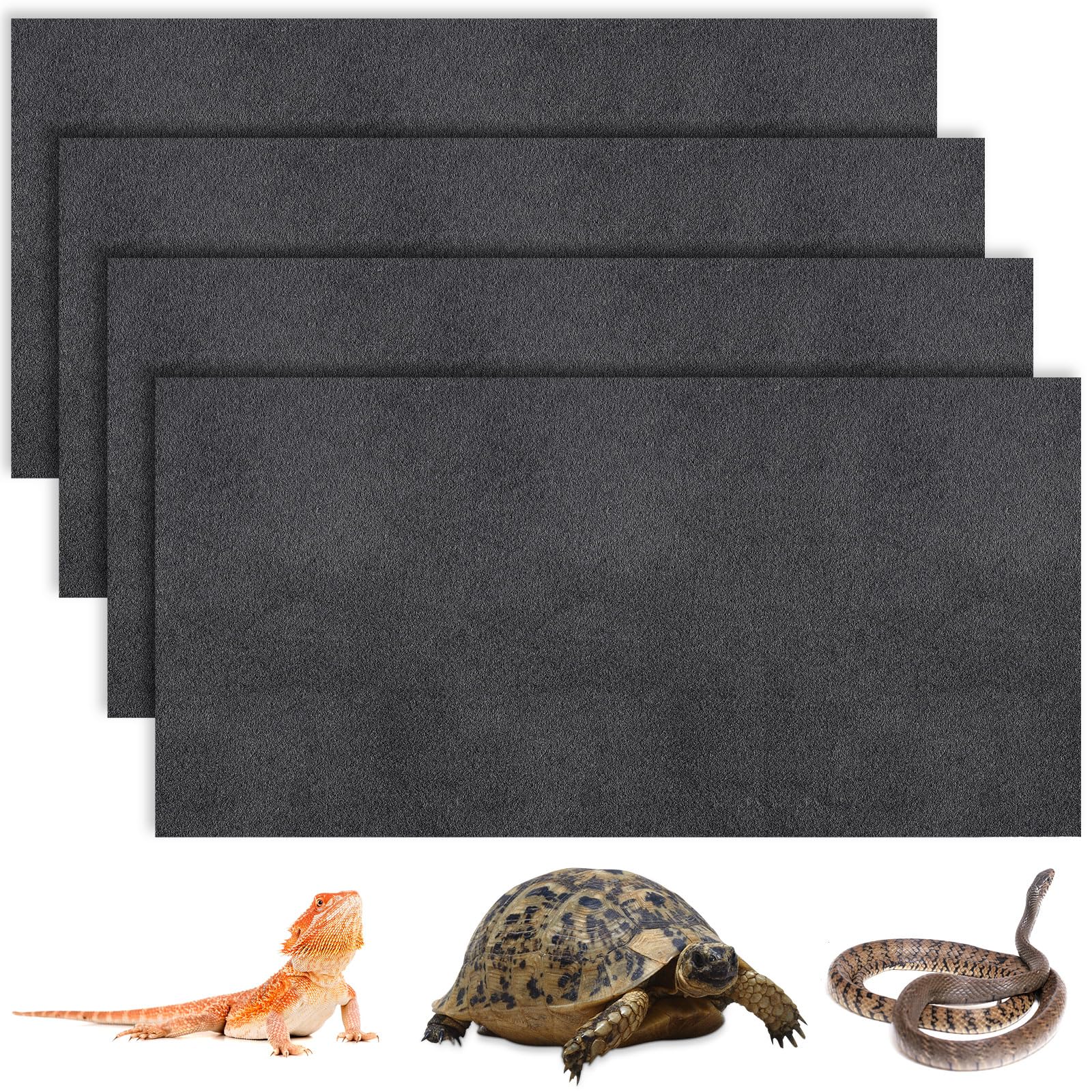 Haull 4 Pcs Reptile Carpet Terrarium Floor Mat Liner, 47 x 24 Inch, Black