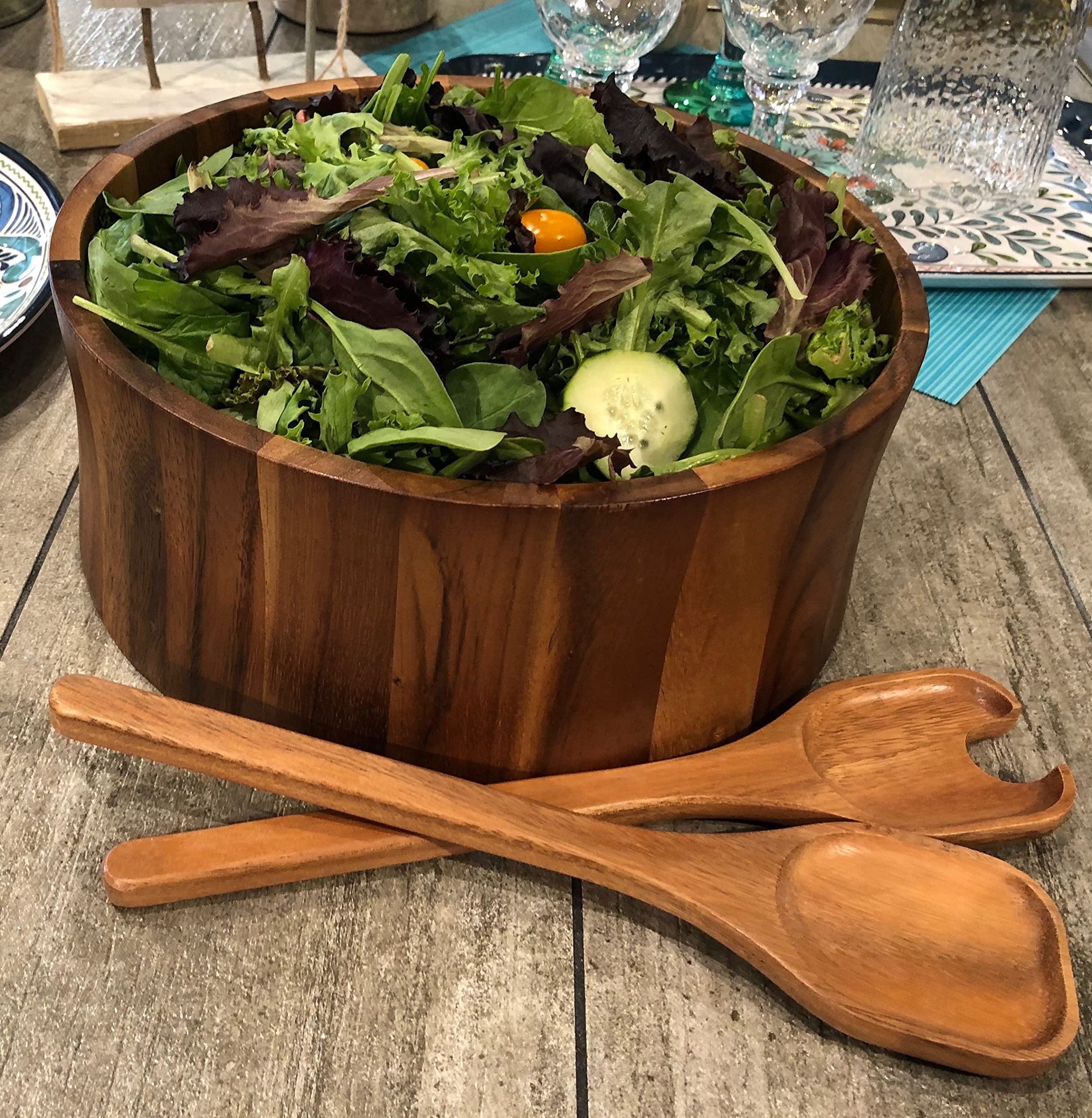 Kalmar Home - Ensaladera Extra Grande con servidores, Hecha de Madera de Acacia