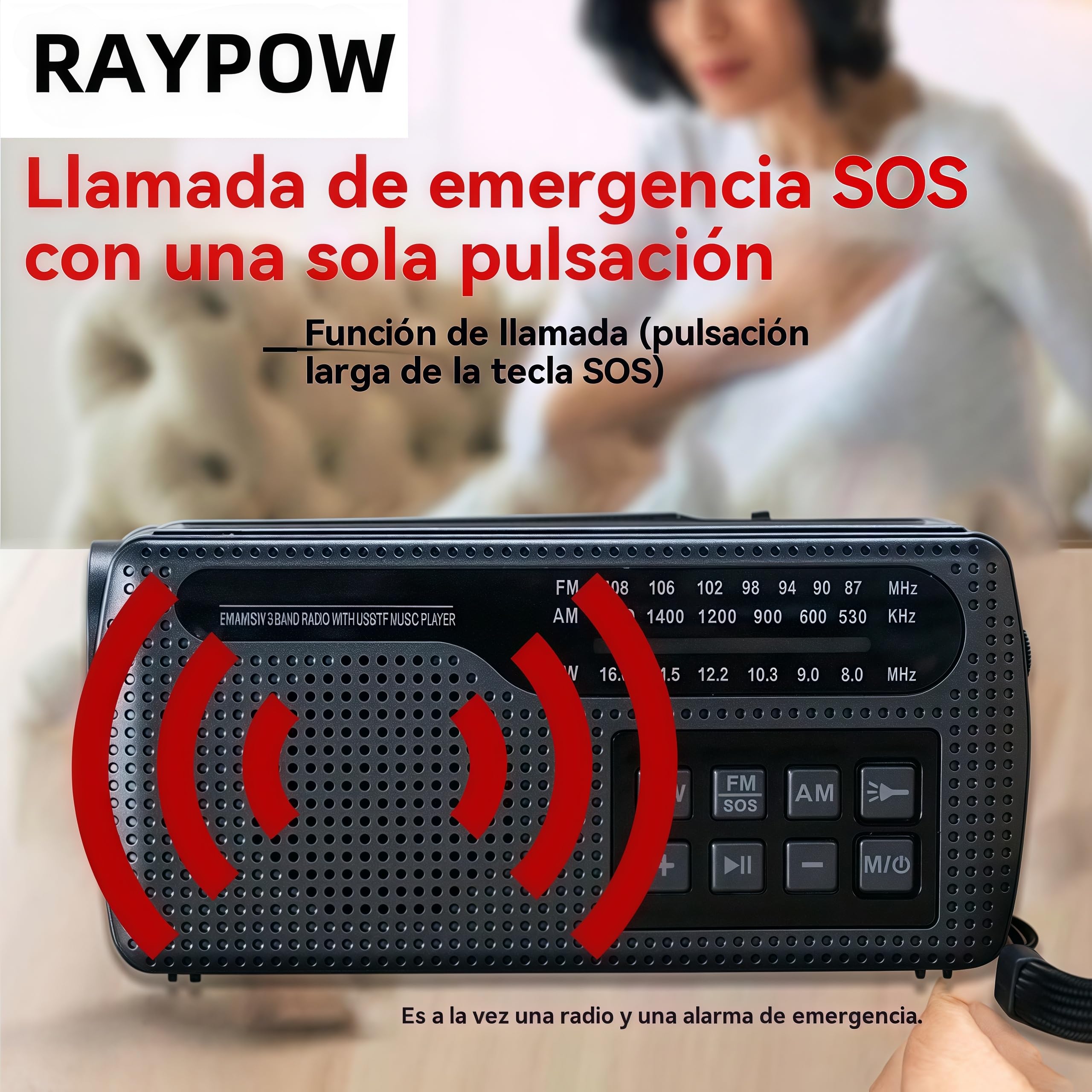Radio Manivela de Emergencia Portátil, Radio Am/FM/SW Recargable Solar y por Manivela,con Linterna LED,2000mAh Powerbank,Bluetooth 5.0, Cargador Celular, Alarma SOS para Camping y Supervivencia