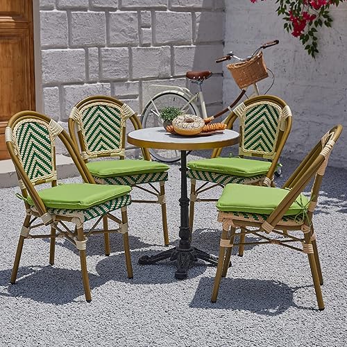 Miniatura 7 de Juego de 4 cojines para sillas de exterior, cojines de patio de 16 x 17 pulgadas de ancho con lazos, almohadillas para sillas de exterior para