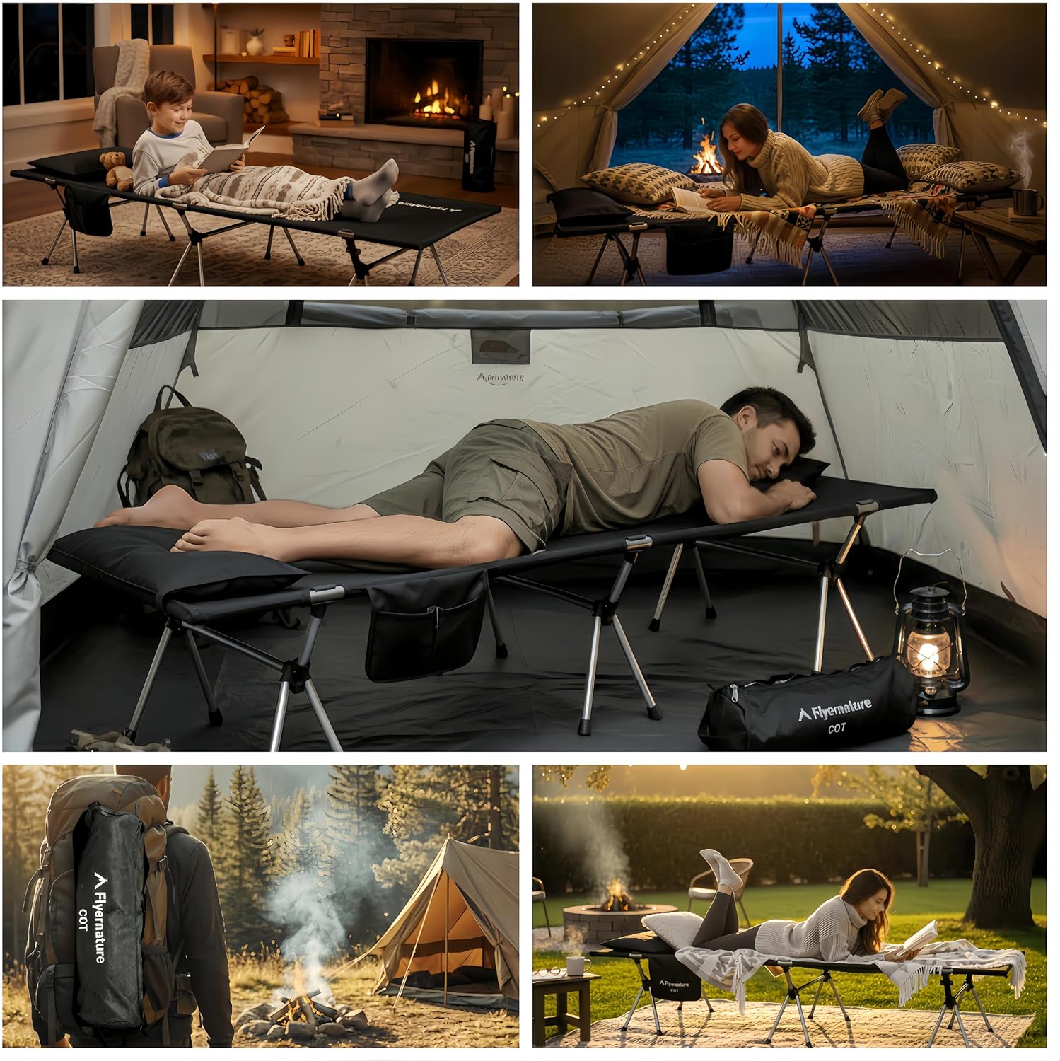 Camping Cot for Adults, Height Adjustable Sleeping Cot, Supports 300 lbs, Lightweight Compact Foldable for Backpacking, Hiking, Travel, Beach, Truck & Office Nap 1Pack | Flyernature