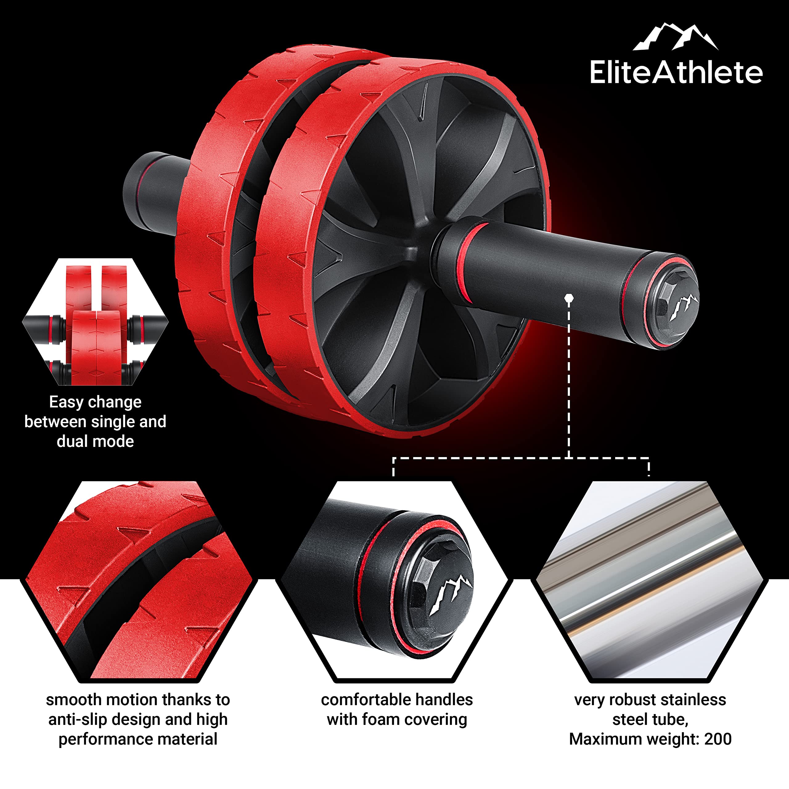 EliteAthlete Trenażer mięśni brzucha – trenażer brzucha w domu – trener brzucha i brzucha – AB Wheel Roller z wyściełaną matą na kolana