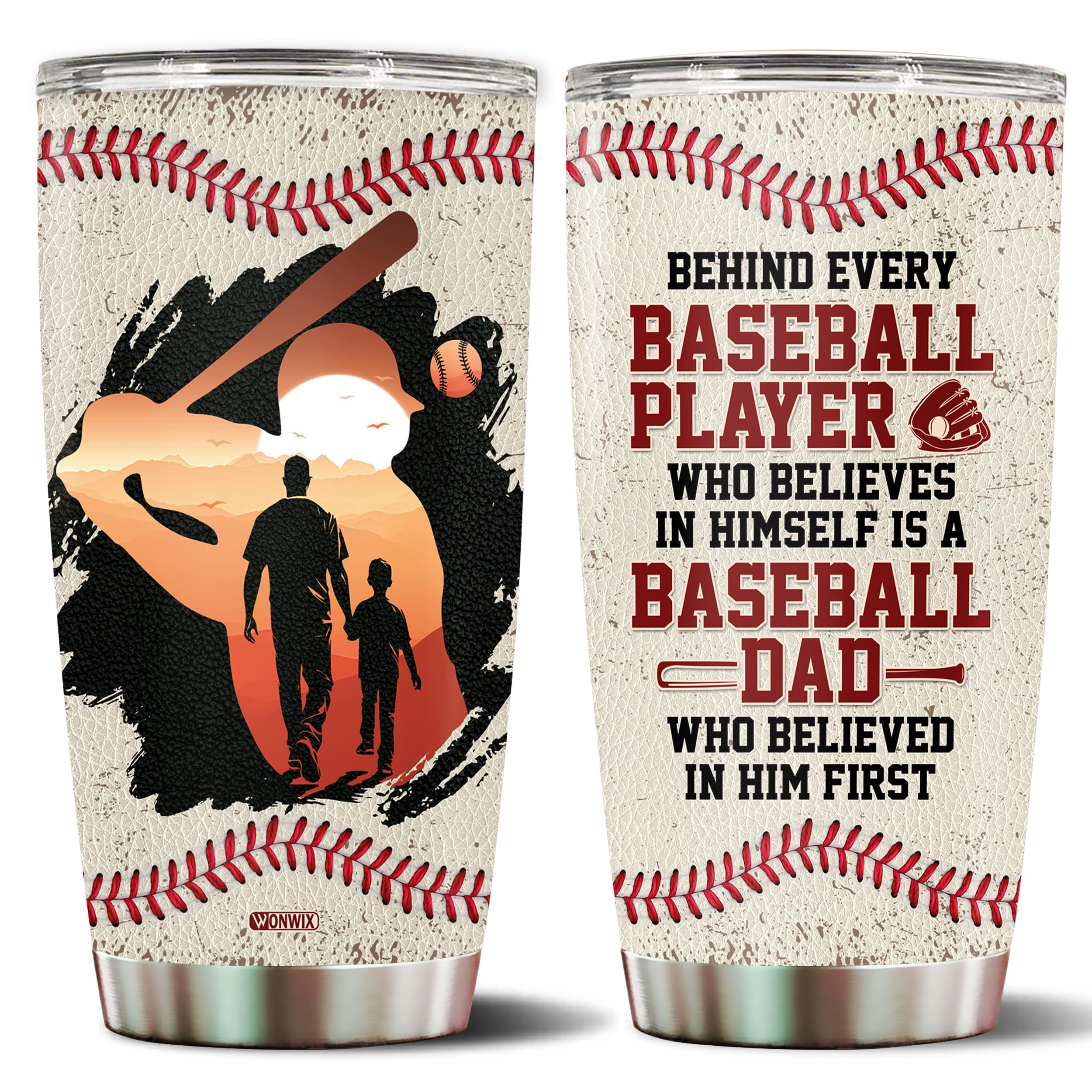 WONWIX Tumbler Gifts for Baseball Dad Stainless Steel with Lid 20 oz Cup Behind Every Softball Players Travel Coffee Mug Gift for Sport Lover Birthday