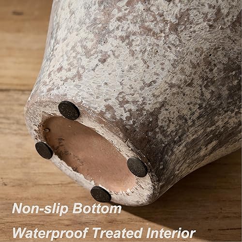 Miniatura 7 de Jarrón de cerámica antiguo, jarrón de terracota de 8.3 pulgadas con asa, florero decorativo de decoración bohemia, jarrón rústico para decoración