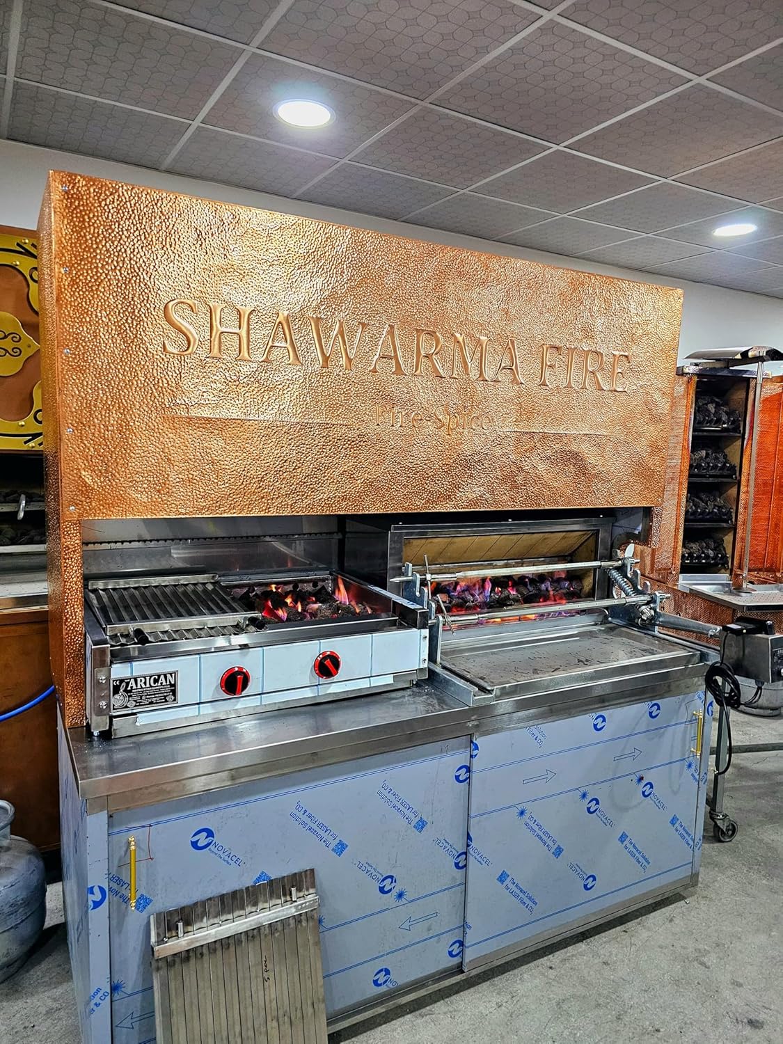 Horizontal Shawarma Kebab Grill Gas and Lava Stone