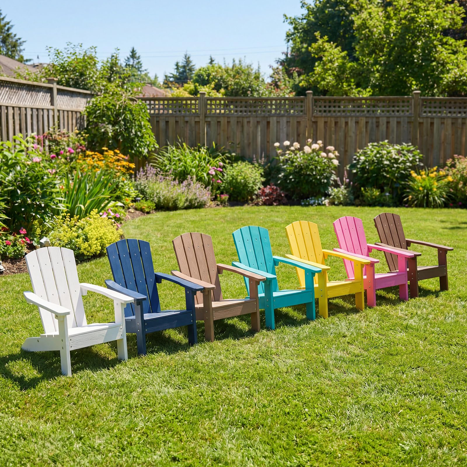 COSTWAY Sedia Adirondack per Bambini, Poltrona da Giardino in Plastica Resistente alle Intemperie con Schienale a Doghe Inclinato, Sedia Adirondack per Patio e Balcone, Portata 75 kg (Marrone)