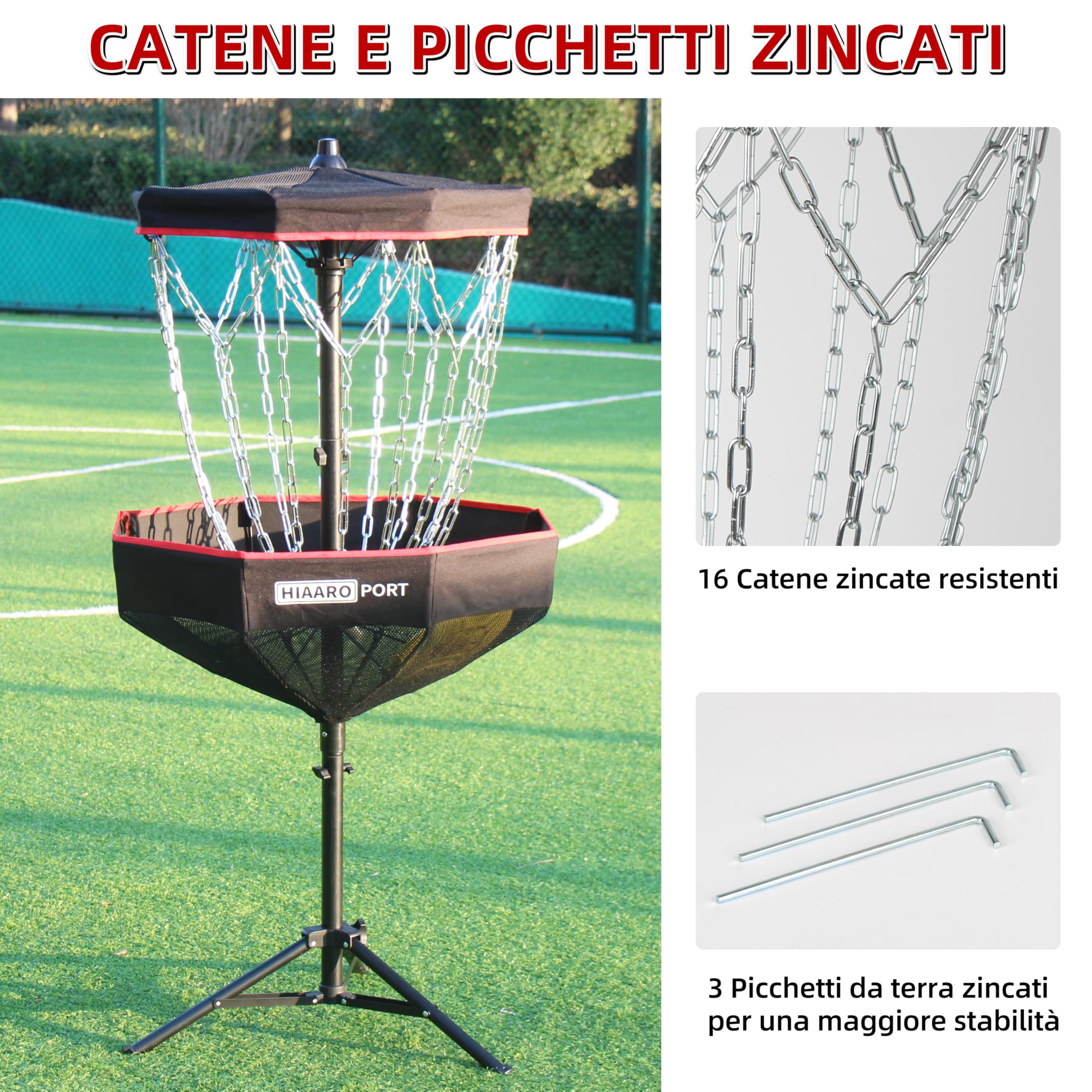 Cestino da golf portatile a disco con 16 catene resistenti, bersaglio pieghevole da golf frisbee con borsa per il trasporto per esercitarsi