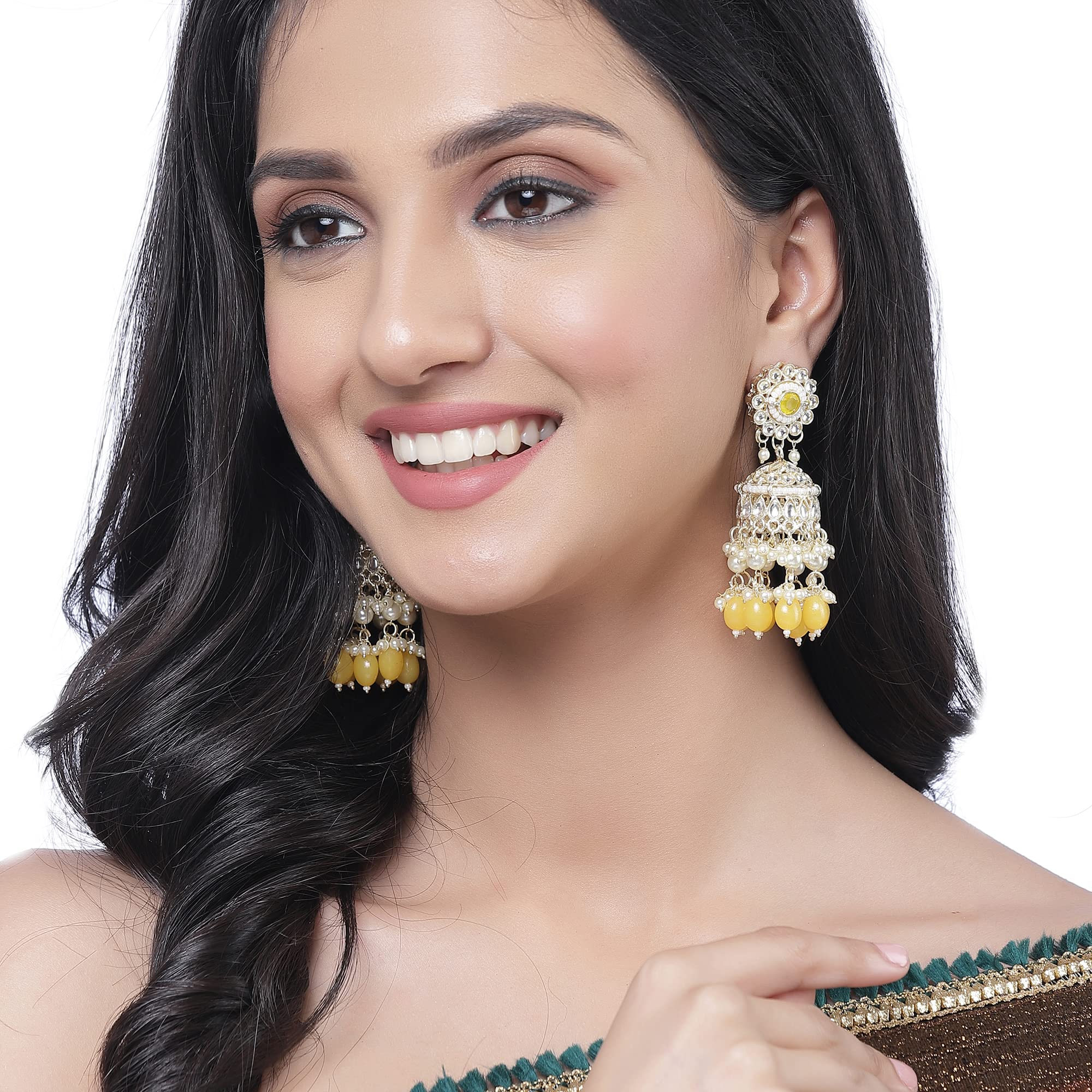 Elegant Flower Shaped Kundan Jhumka Earrings