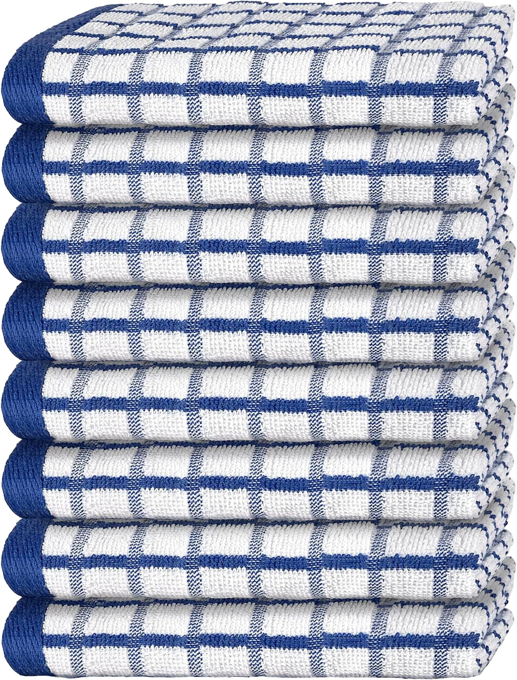 White Classic [8 Pack] Premium Dish Towels for Kitchen, with Hanging Loop - Heavy Duty Absorbent 100% Cotton 410 GSM Terry Kitchen Towels, 16x26 (Blue)