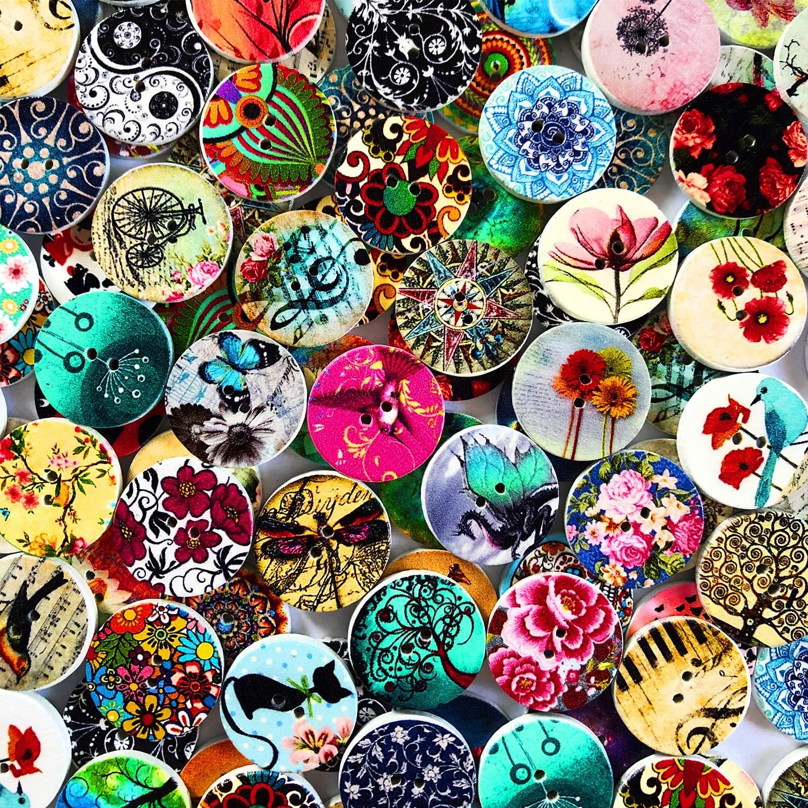 Round Wood Buttons for Crafts 20mm Mixed Vintage Wooden Craft Button