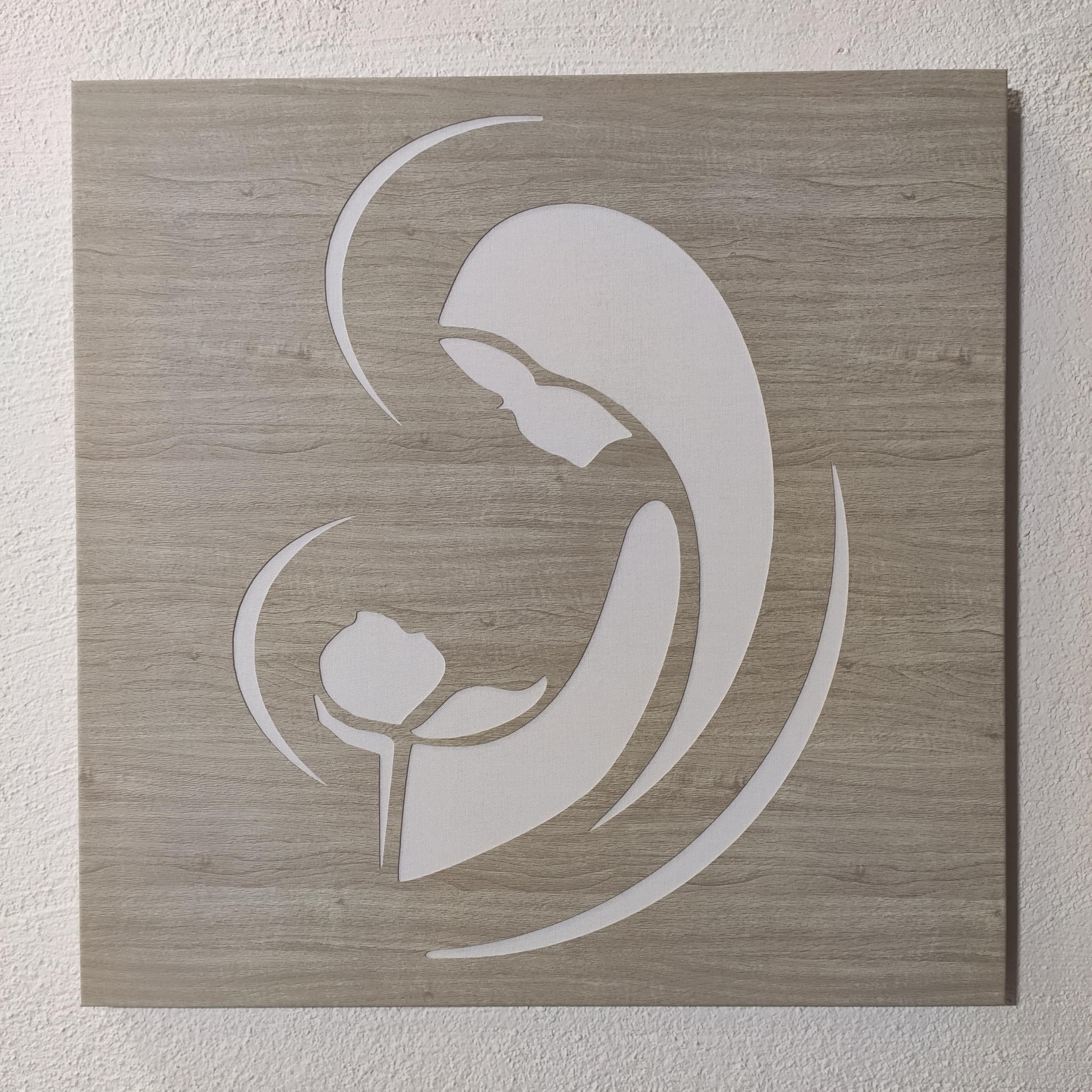 legnoegrafite Quadro sacro capoletto design moderno Madonna con bambino 40 cm in legno rivestimento effetto legno e tela di lino MADE IN ITALY colore personalizzabile