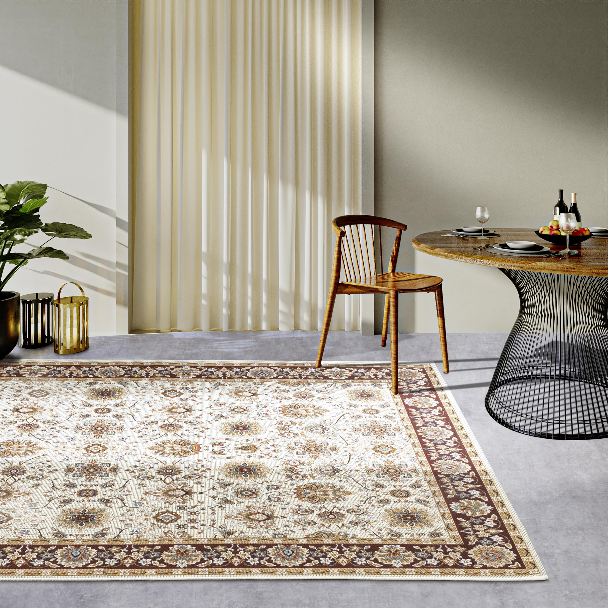 Villeroy & Boch Nicolas Indoor & Outdoor Rug Oriental - Oriental Flat Weave, Oriental Design Classic, Oeko-Tex Weatherproof & UV-Resistant, Balcony, Patio, Garden - Cream Brown, 160 x 235 cm