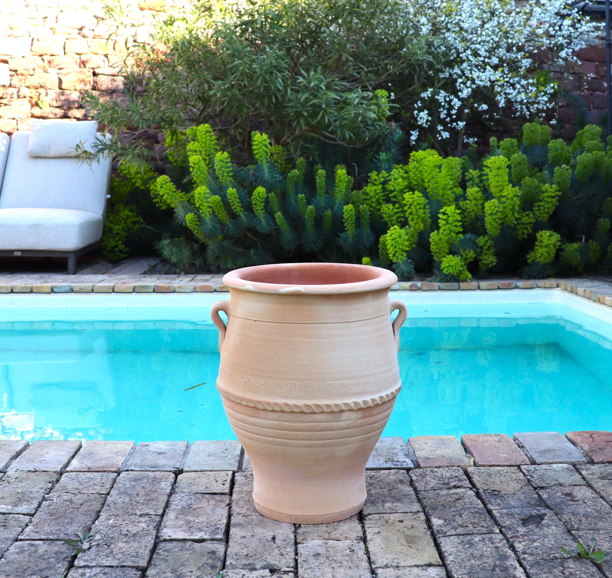 Palatina Werkstatt Anfora Thymus2 de terracota, 40 cm, 100% hecha a mano, única, exclusiva para el invierno para el jardín y el interior