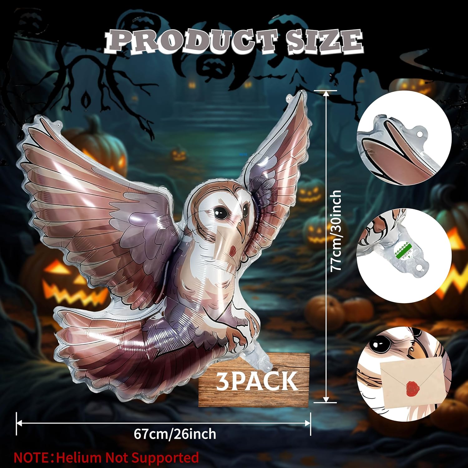 3 Pack Magical Wizard Owl Balloons, Birthday Party Decorations, 30 inch Owl Foil Balloons for Kids Magic Theme Halloween Party Decorations - Image 2