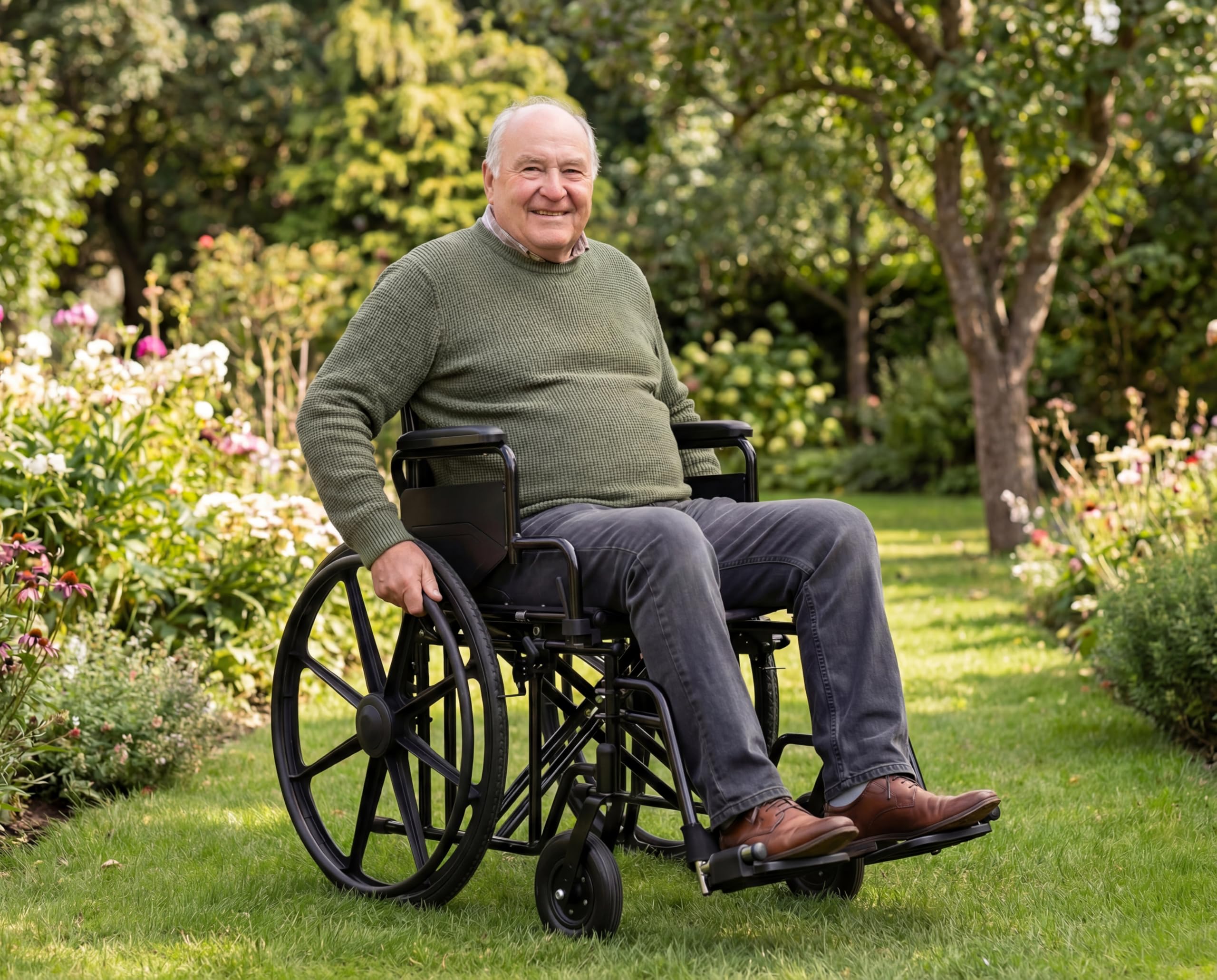 Silla de Ruedas Ancha Bariátrica (Asiento 55 cm), Soporta 225kg, Estructura de Acero con Freno, Reposabrazos y Reposapies Abatibles