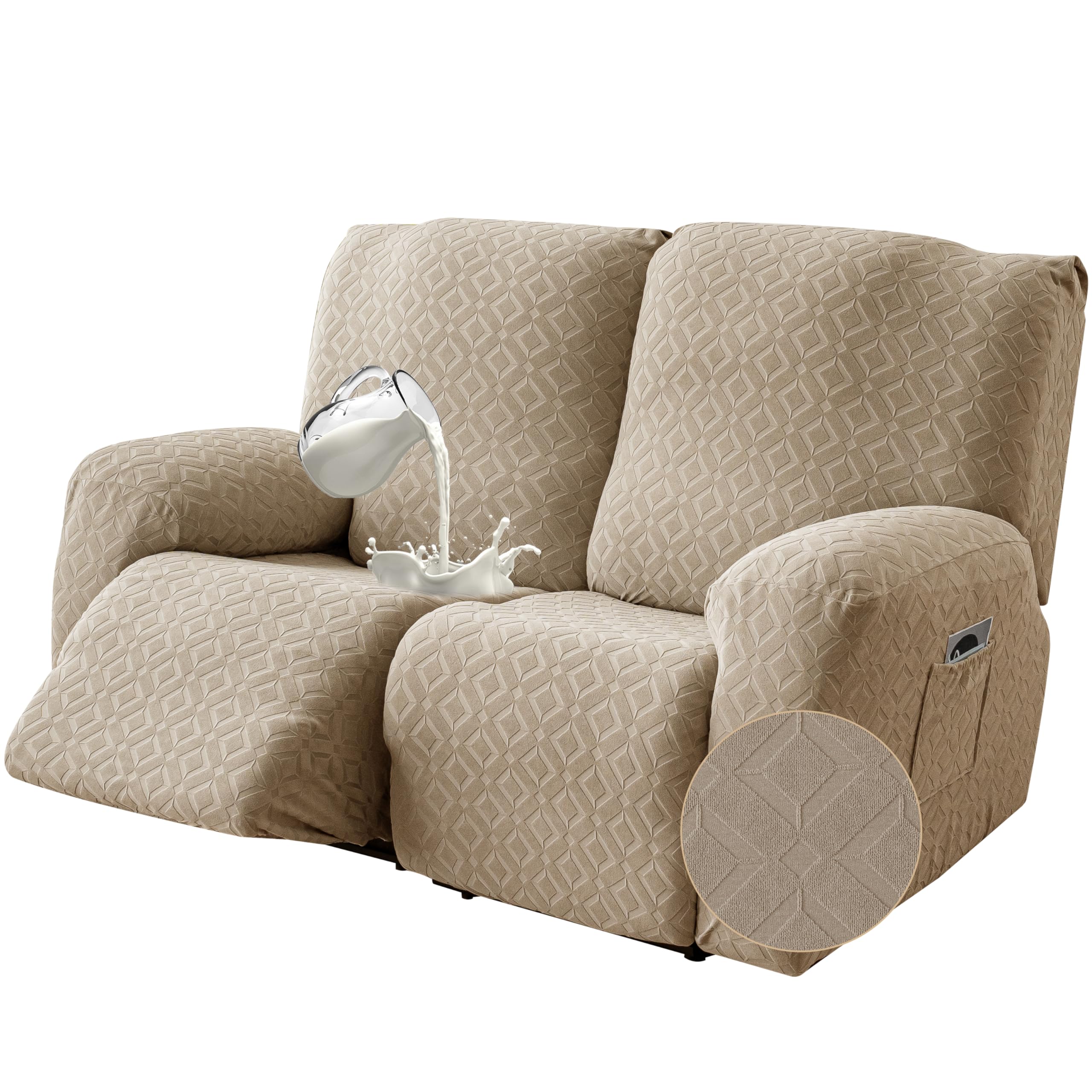 Photo 1 of Gennia Waterproof Recliner Loveseat Cover,Stretch Reclining Sofa Covers with Pockets,Washable Lazy Boy Recliner Slipcovers,Leakproof Couch Protector for Kids, Pets, Dog and Cat (2 Seat, Khaki)