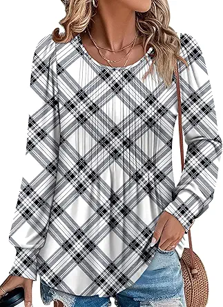 BETTE BOUTIK Long Sleeve Shirts for Women Fall Tops Dressy Blouses Crewneck Tunic Tops for Leggings S-3XL