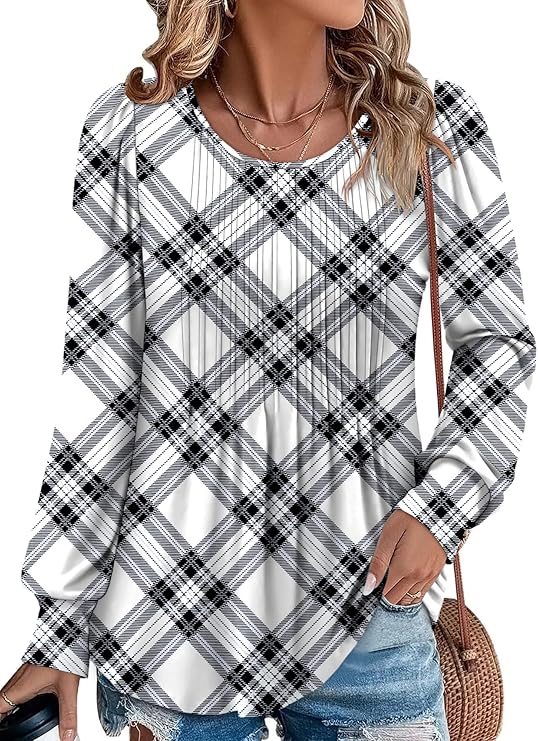BETTE BOUTIK Long Sleeve Shirts for Women Fall Tops Dressy Blouses Crewneck Tunic Tops for Leggings S-3XL