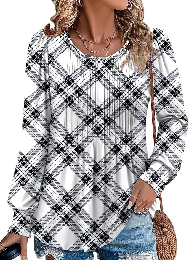 BETTE BOUTIK Long Sleeve Shirts for Women Fall Tops Dressy Blouses Crewneck Tunic Tops for Leggings S-3XL
