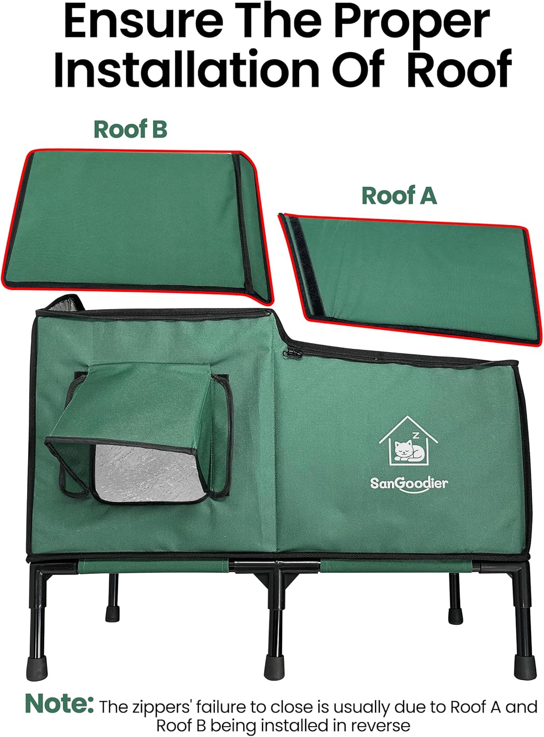 Heated Cat House for Outside, Heated Cat Bed with Cat Heating Pad, Large Outdoor Cat House Weatherproof for 2-3 Pets Up to 55lbs for Garden, Patio, or Backyard (Green-L)