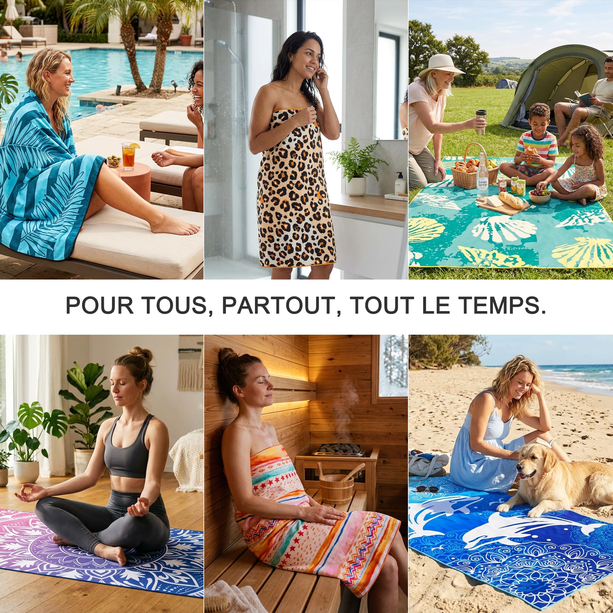 Winthome Serviette de Plage à Impression Écologique Recto Verso sans Eau, Drap de Plage Microfibre à Séchage Rapide, Légère, Anti-Sable, pour Plage, Piscine, Camping, avec Sac, Oeko(180x90cm,1 Pièce)
