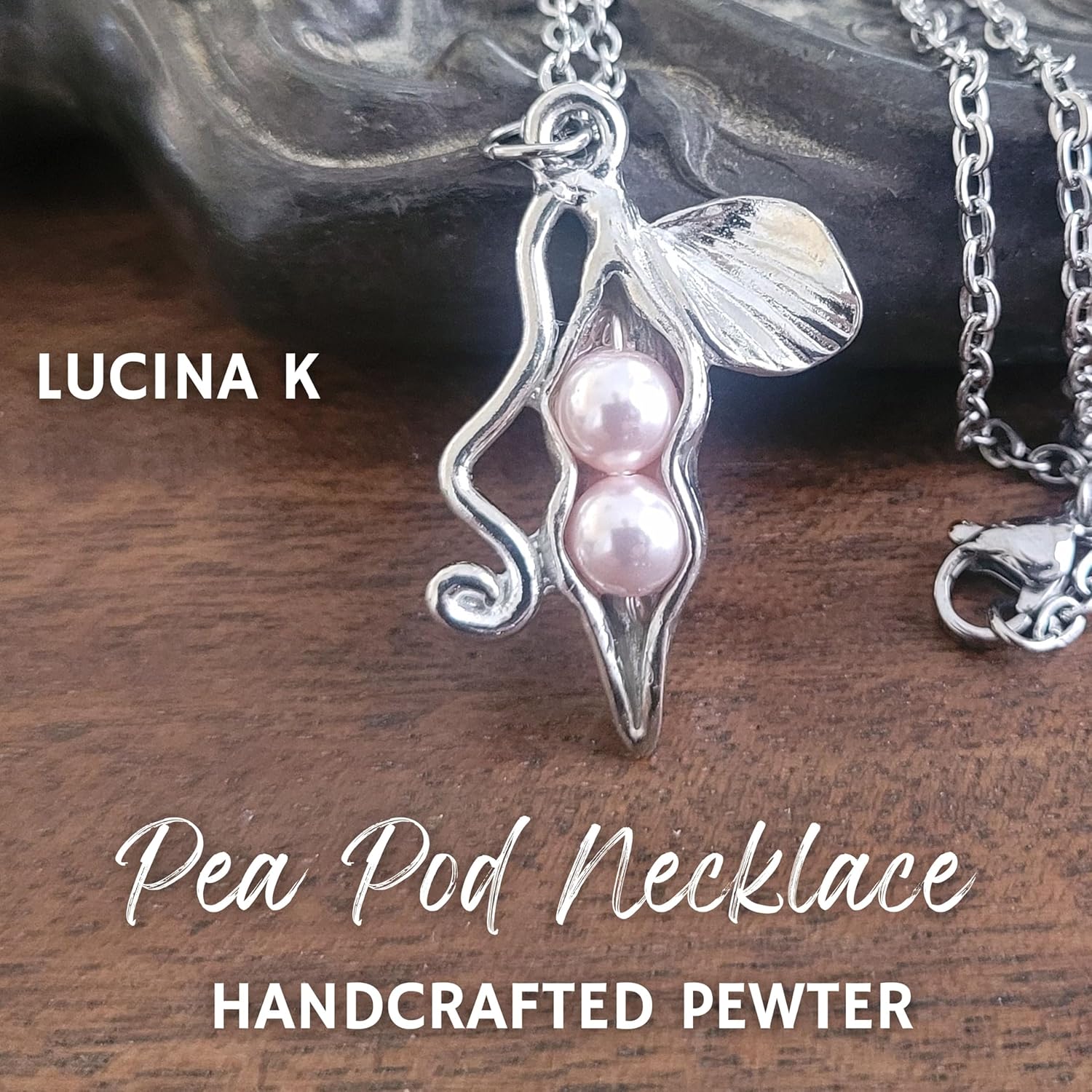 Pea Pod Necklace - 2 Peas in a Pod - Gift Packaged for Mom, Grandmother, Best Friend - Handcrafted Pewter Made in USA