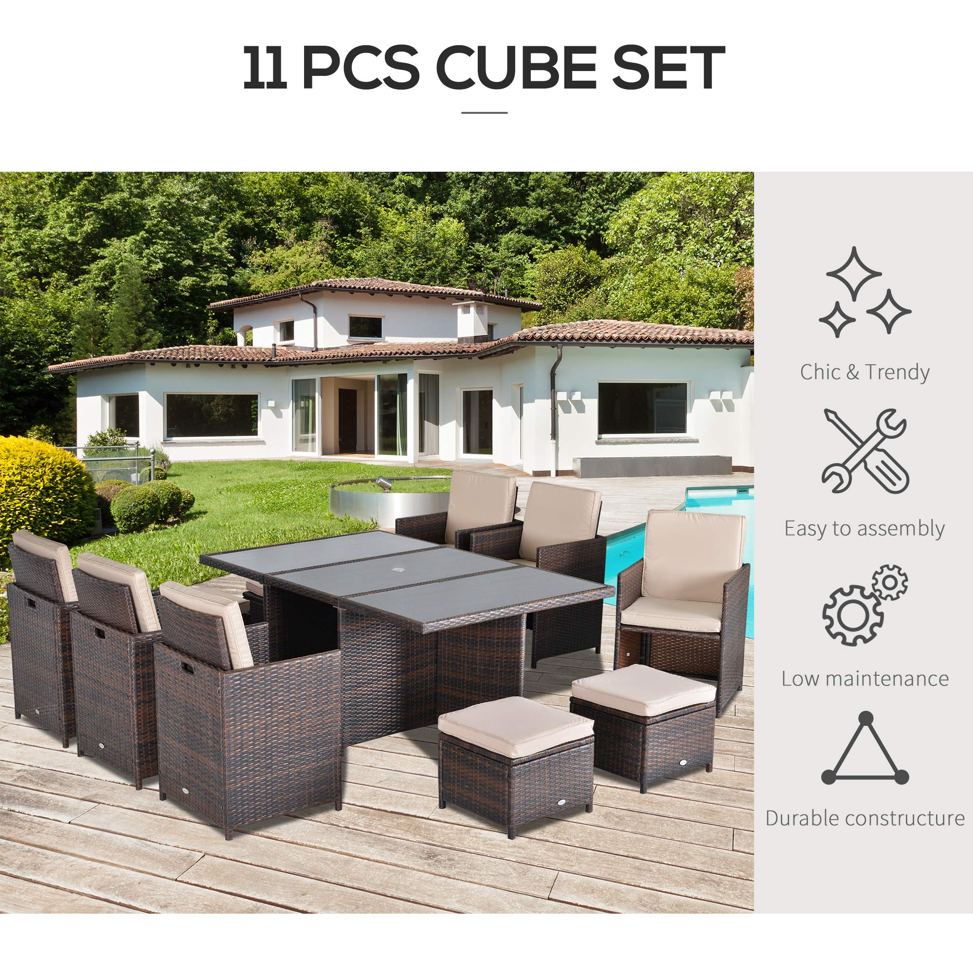 Outsunny Outdoor 11pc Rattan Garden Furniture Patio Dining Set 10