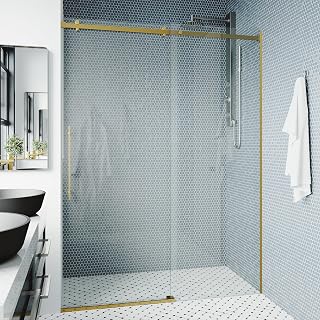 Luca 56 to 60 in. W x 79 in. H Frameless Sliding Shower Door in Matte Brushed Gold with 3/8 in. (10 mm) Clear Glass-VG6043MGCL6074