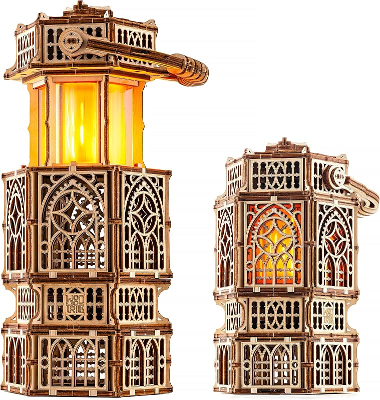 Wood Trick Antique Lantern LED 3D Wooden Puzzles for Adults to Build | [251 Parts] 2-Mode White & Yellow Luminous LED Lighting - Engineering DIY Wooden Model Kit for Adults to Build