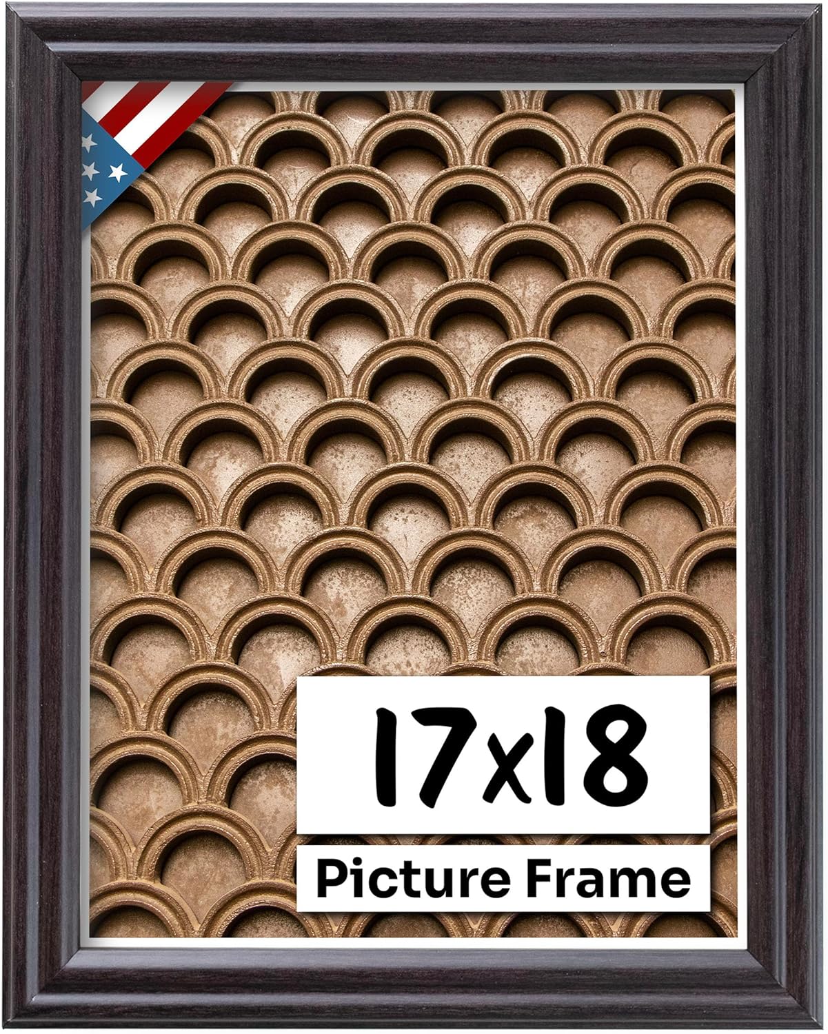 Coffee Brown 17x18 Picture Frame .75" Inch Wide - Dark Brown Wall Decor Handmade Solid Wood Frames with Preinstalled Hangers and UV Blocking Plexiglass 18x17 Frame