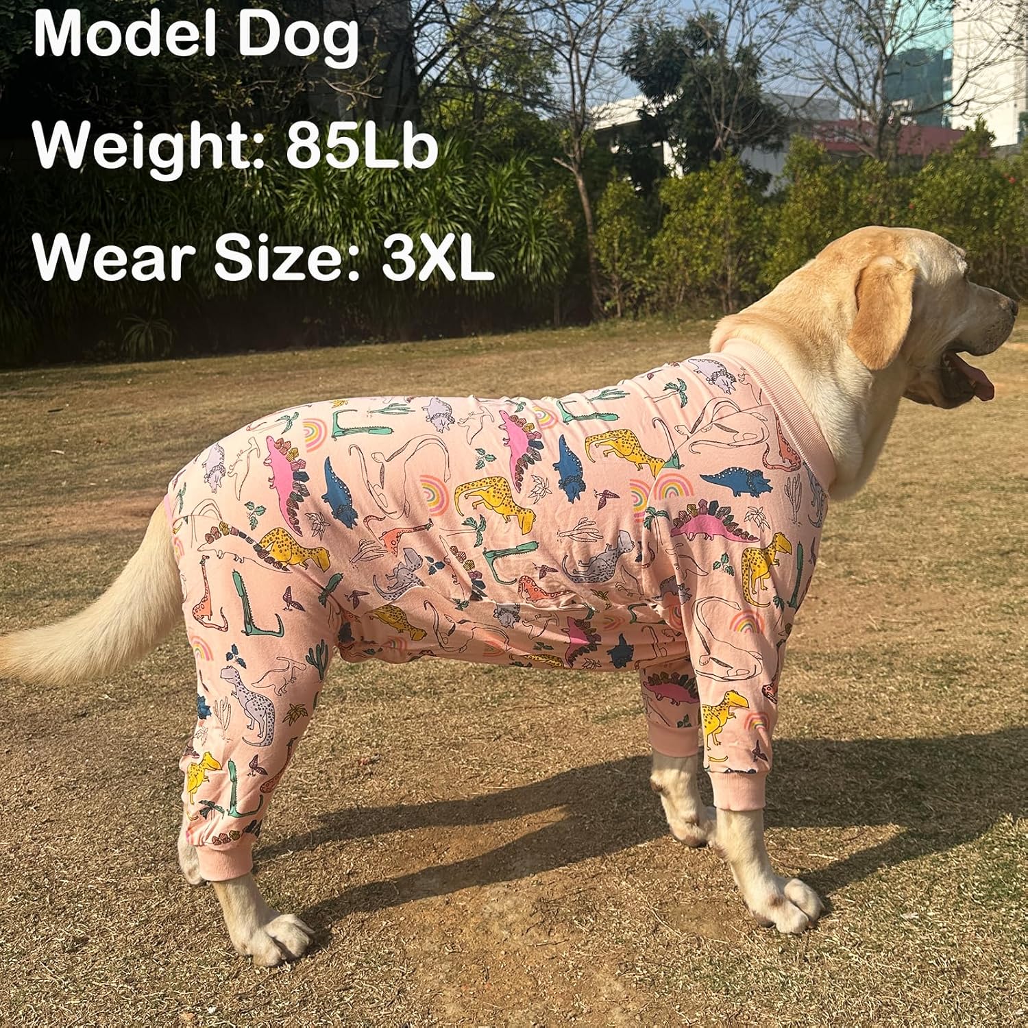 2XL Dogs Cotton Pajamas with Colorful Dinosaur Pattern Onesie Jumpsuit for Large Dog Full Coverage Sleeper Pets Shirts pjs(Pink Dinosaur)