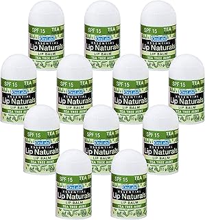 Lip Naturals® | Mini Tea Tree Balm with Sunscreen (SPF-15) | Made in USA with Coconut Oil, Tea Tree Oil, and Peppermint Oil | 12-Count Mini Lip Balm Pack with Tea Tree Mint Flavor (0.10oz/3g Each)