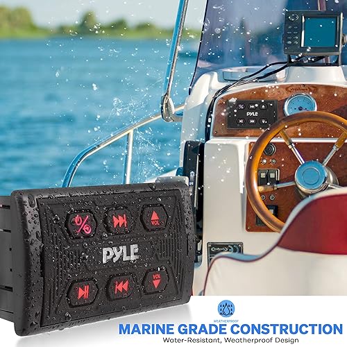 Miniatura 4 de Pyle Controlador de audio Bluetooth inalámbrico para automóvil, botón multimedia Bluetooth IPX6, impermeable, receptor marino con USB, AUX, para