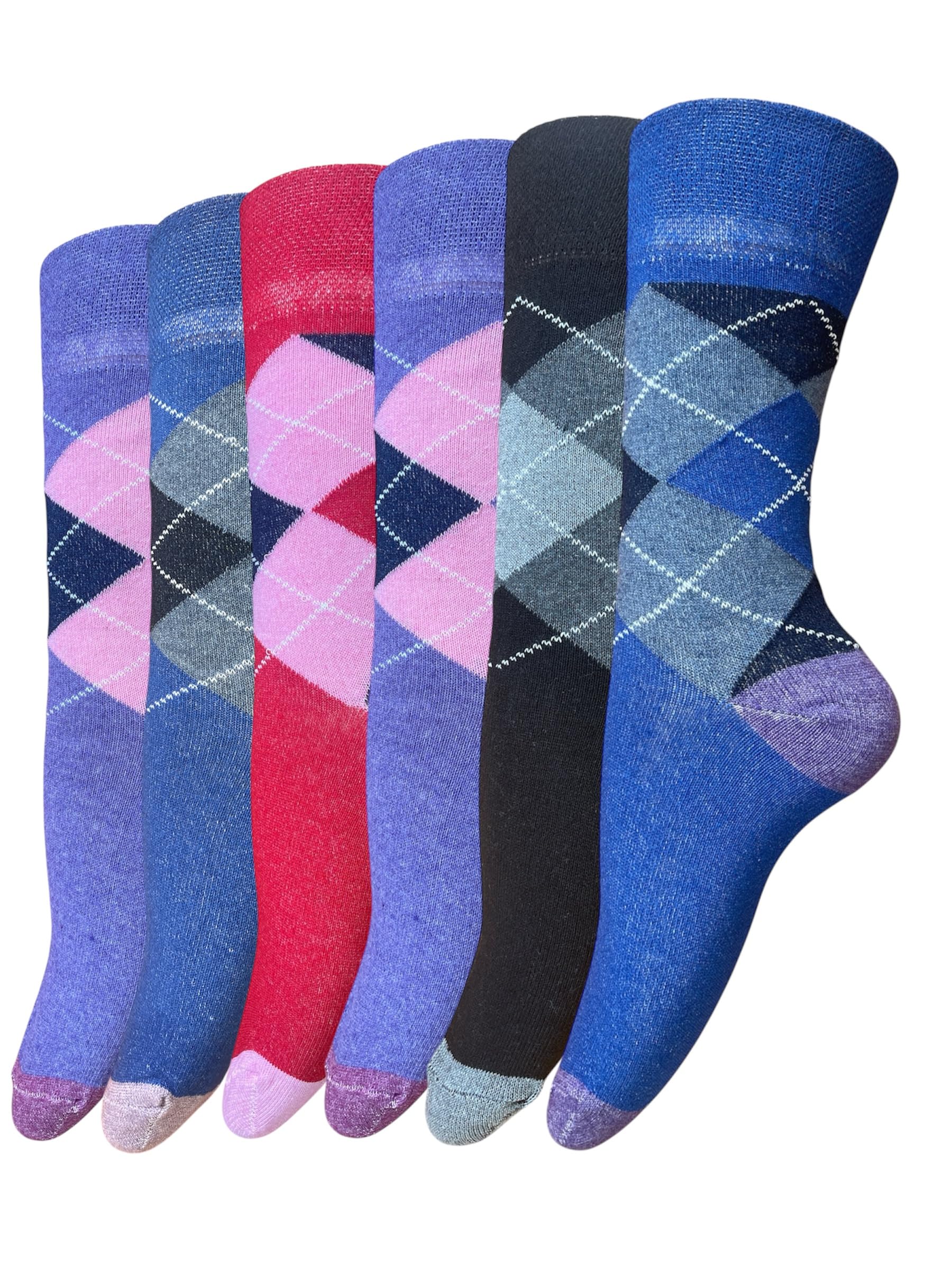 Qz Fashion Women's Multicolour 6 Pairs Loose-Top Non-Elastic Socks, (Pack Of 6) Cotton, Bright Colours Diabetic Socks Uk Size 4-7, Eur Size 37-42