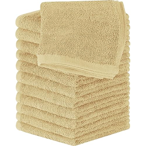 Utopia Towels 12 Pack Cotton Washcloths Set, 100% Ring Spun Cotton, Premium Flannel Face Cloths, Highly Absorbent and Soft Feel Fingertip Towels, Beige