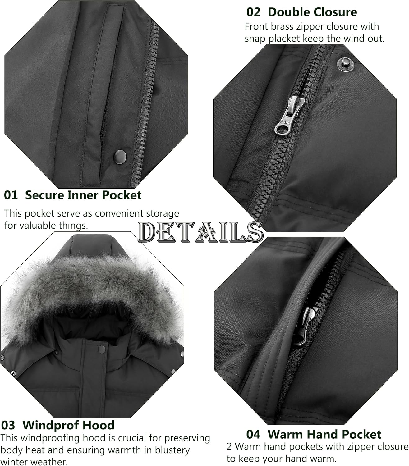 GGleaf Women’s Hooded Warm Winter Coat Quilted Thicken Puffer Jacket with Removable Fur Hood