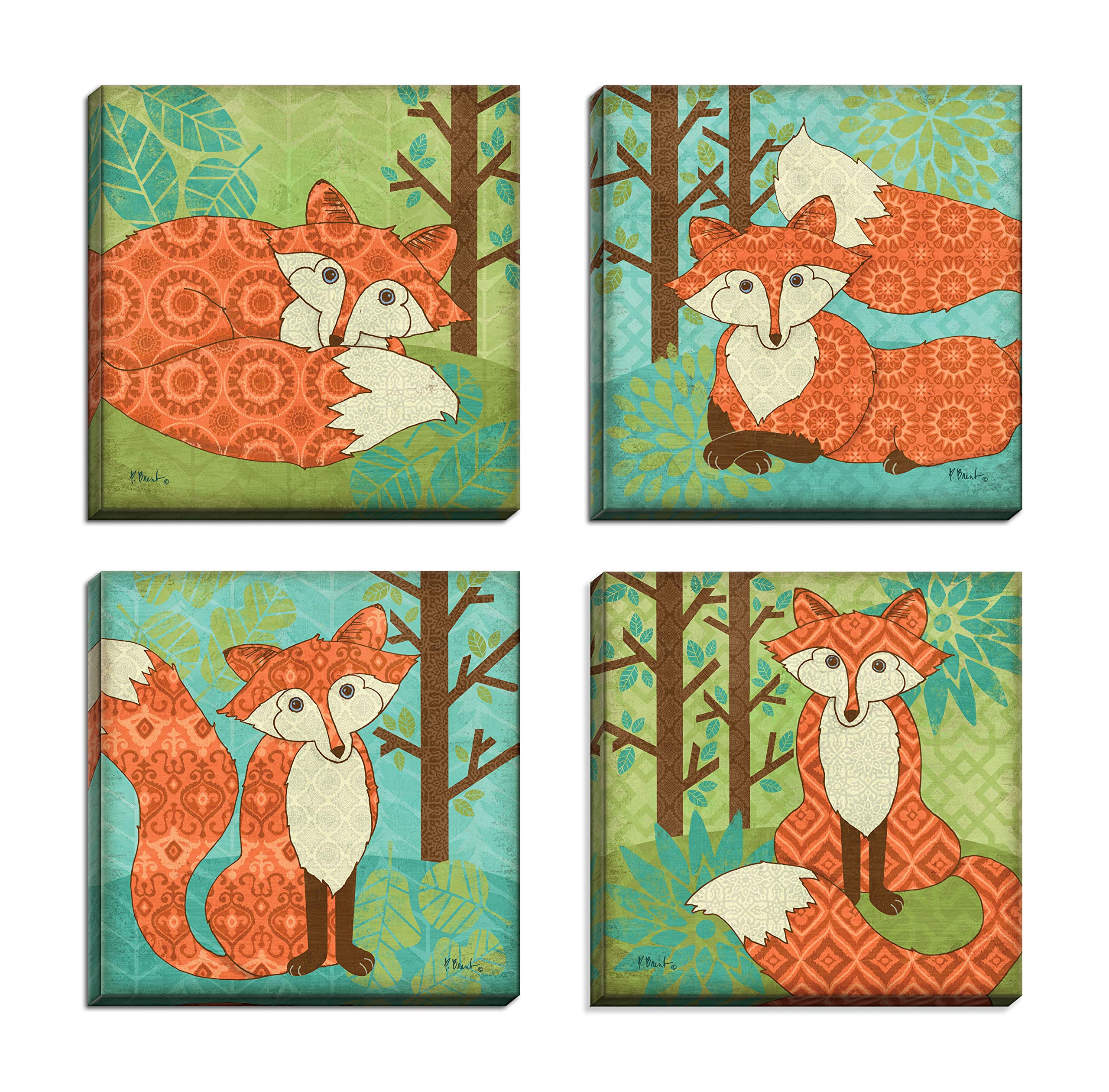 PosterArtNow Adorable Fantasy Fox Set - Four 12 x 12 Stretched Canvases