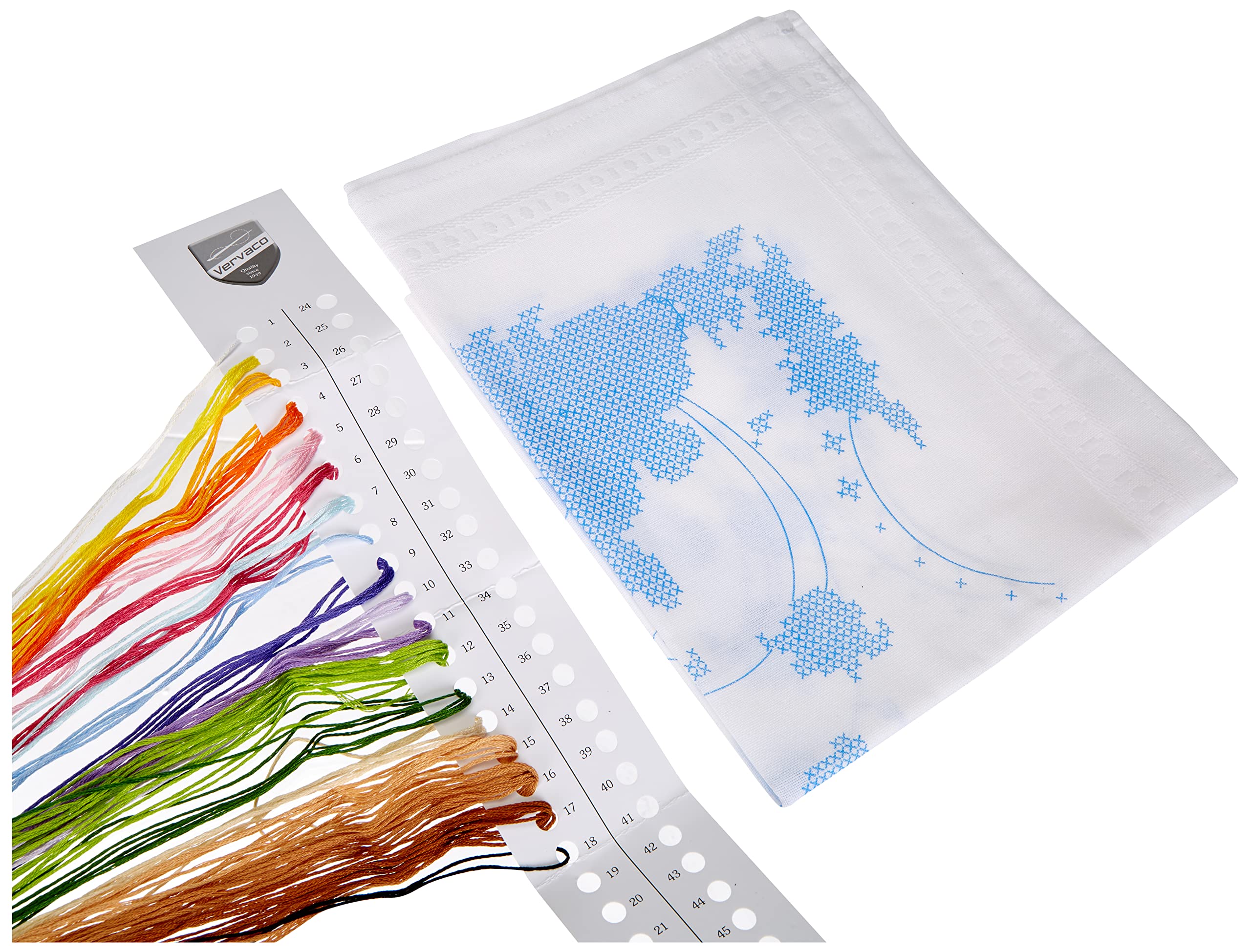 Vervaco Embroidery Kits Cross Stitch Table Runner DIY Kit, Tablecloth to Embroider with Embroidery Image in Modern Design, Cotton and Embroidery Thread, 16 x 40 Inches, Rabbits