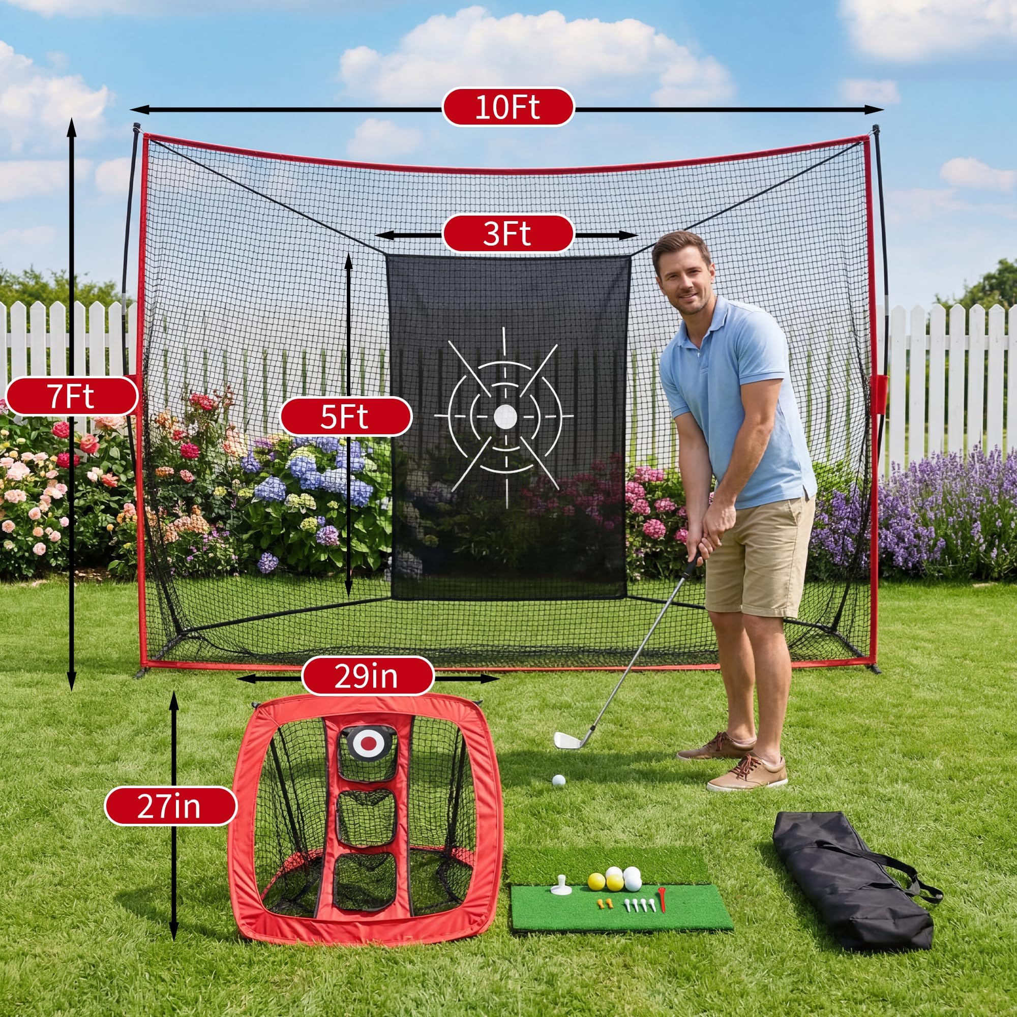 Aptliton Golf Übungsnetz Set, 304 * 213 * 91cm, Tragbares Golf Hitting Netz Mit Matte & Ziel, Für Garten, Garage & Hinterhof