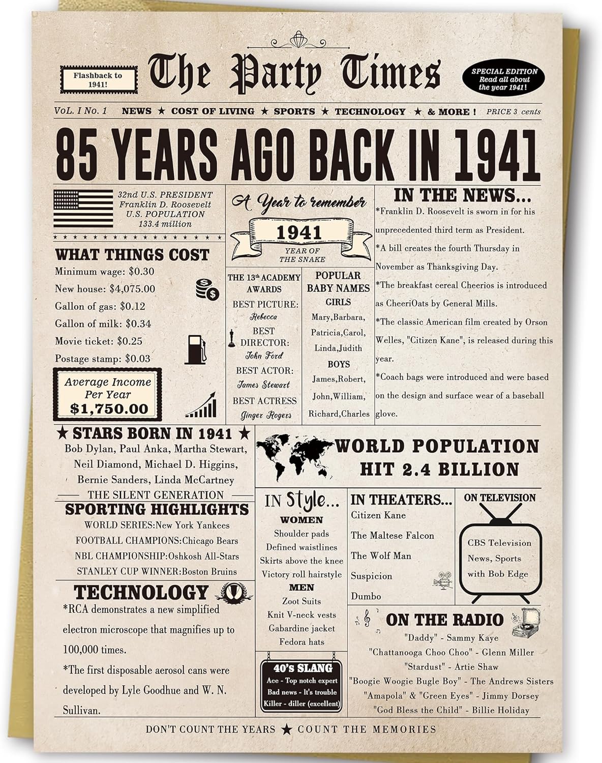 Ziwenhu Jumbo 85th Birthday Gift for Mom Dad,Vintage 85 Year Old Birthday Card for Grandma Grandpa,Unique 85 Birthday Decorations Gift for Men Women