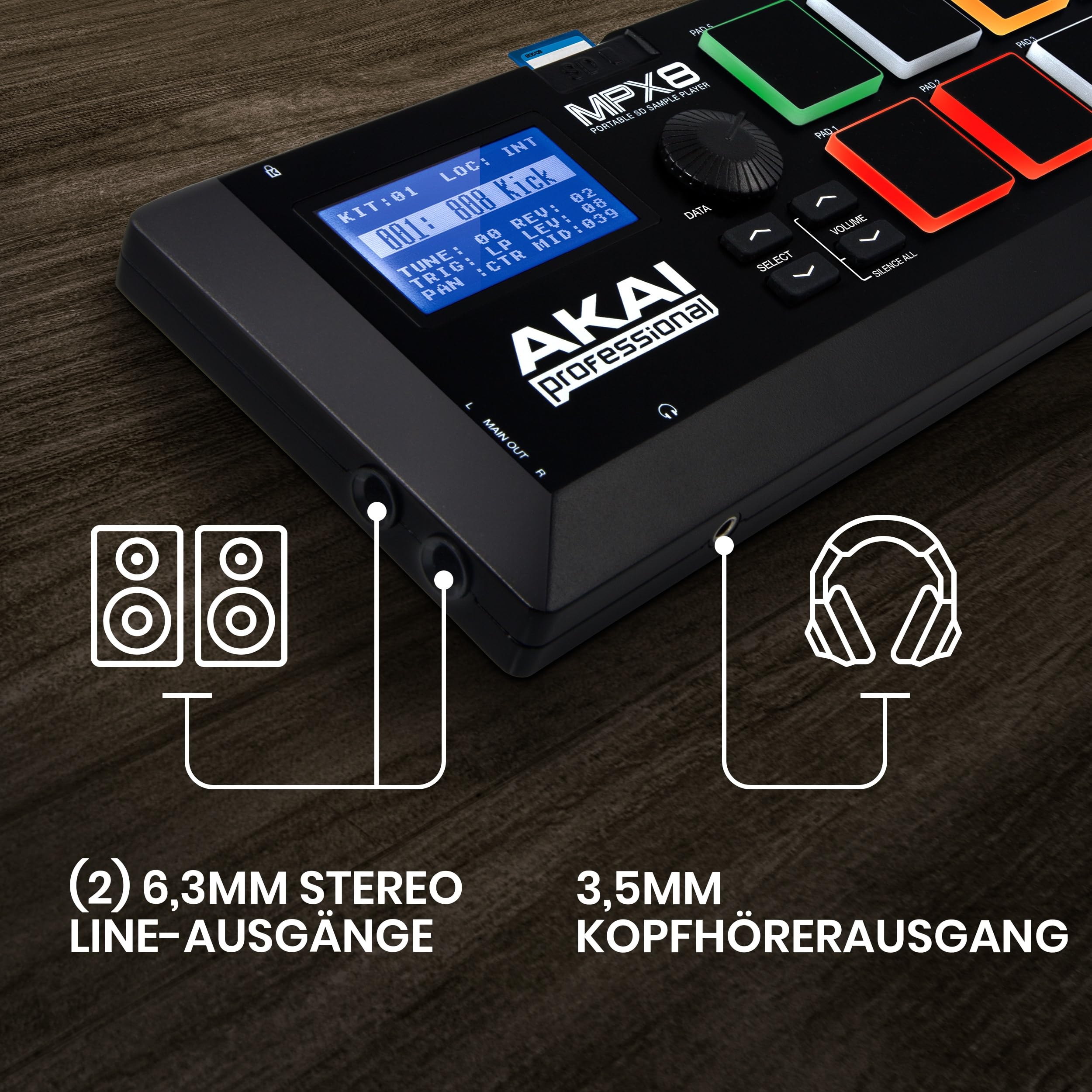 AKAI Pro Professional MPX8 - Portabler Sample Pad Controller mit 8 Performance Ready Pads & On Board SD Kartenslot